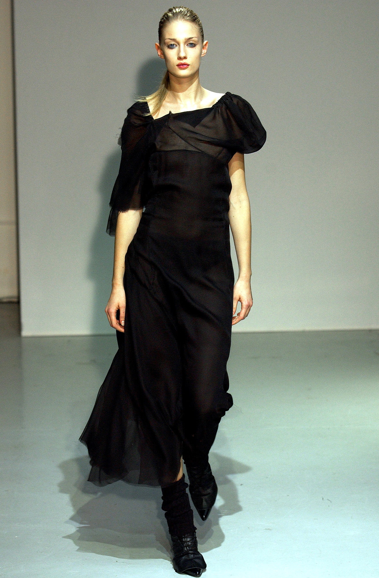 black chiffon off-shoulder dress