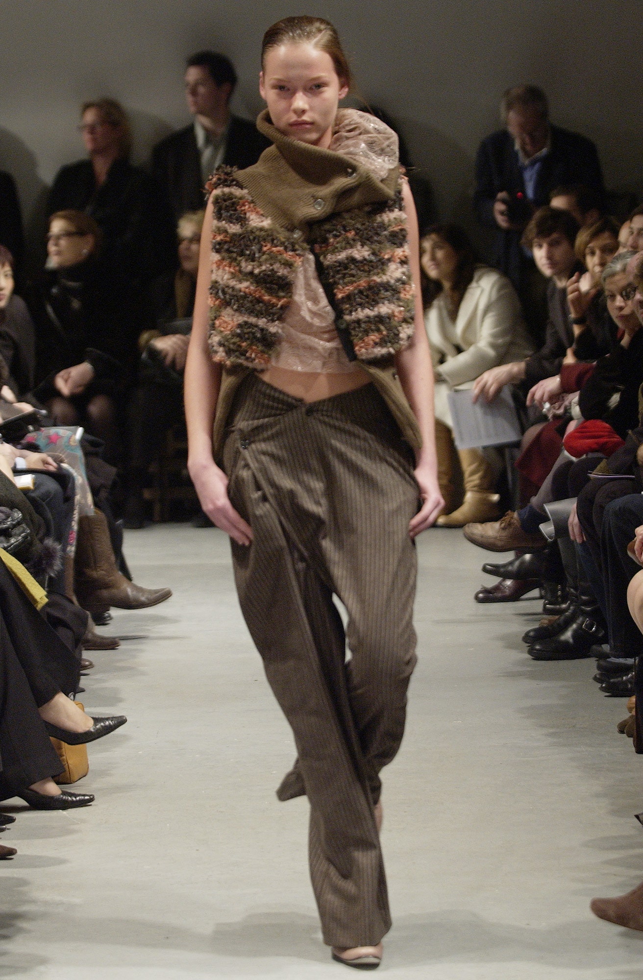 brown wool sleeveless collared fitted layered vest