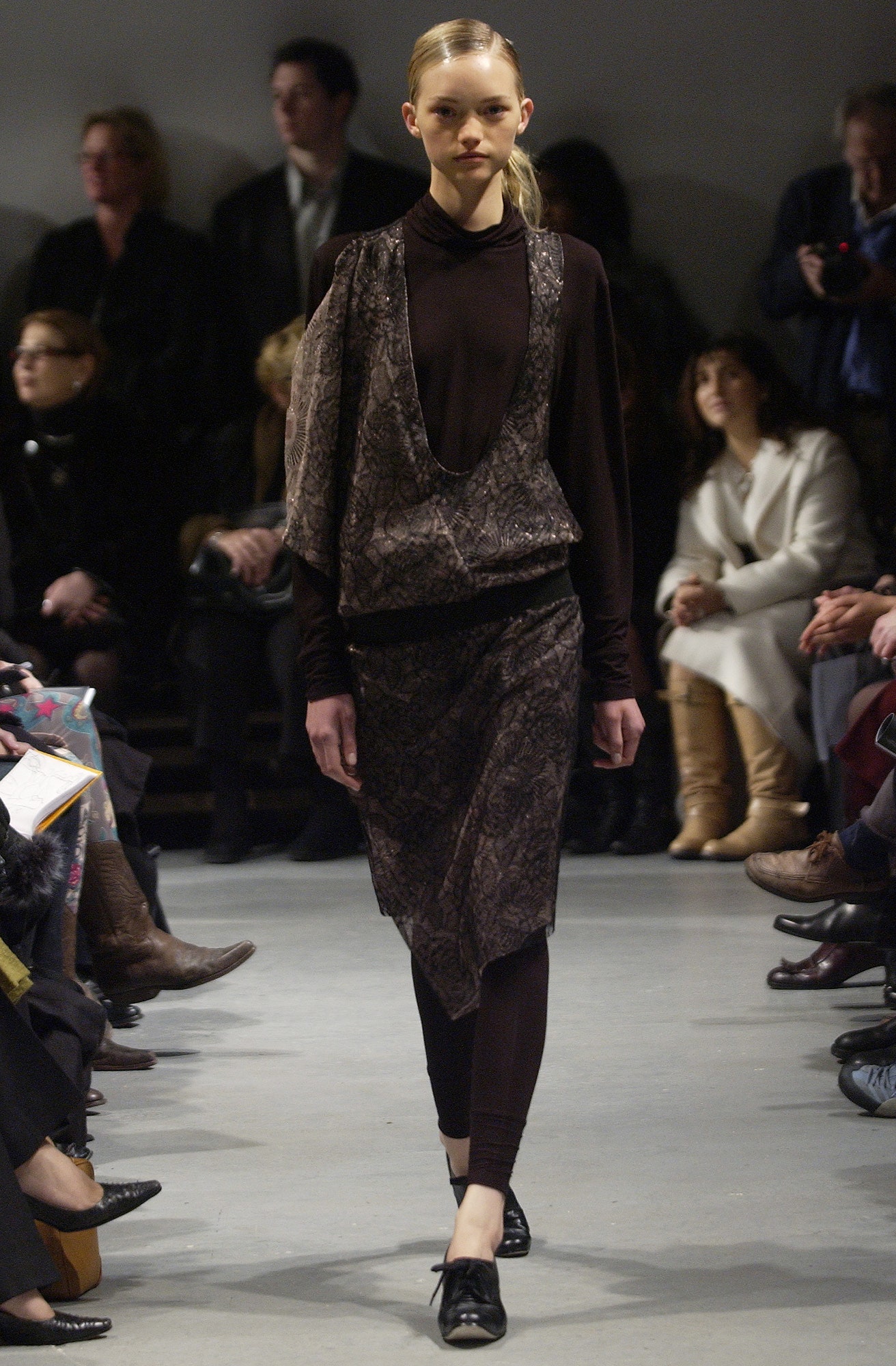 brown silk asymmetric fitted layered skirt