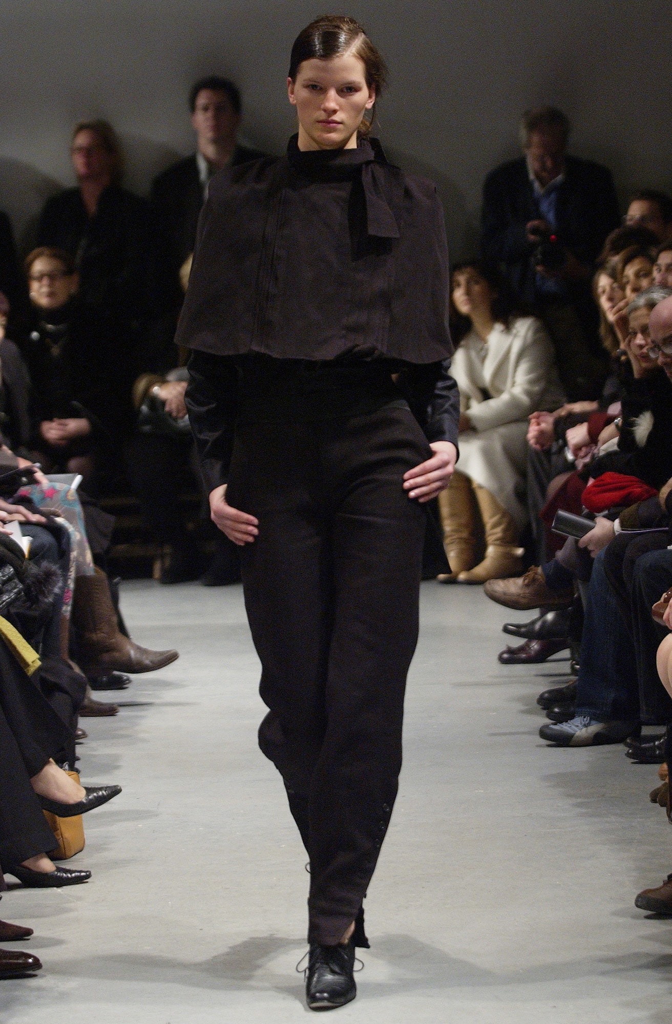 black wool sleeveless structured draped cape