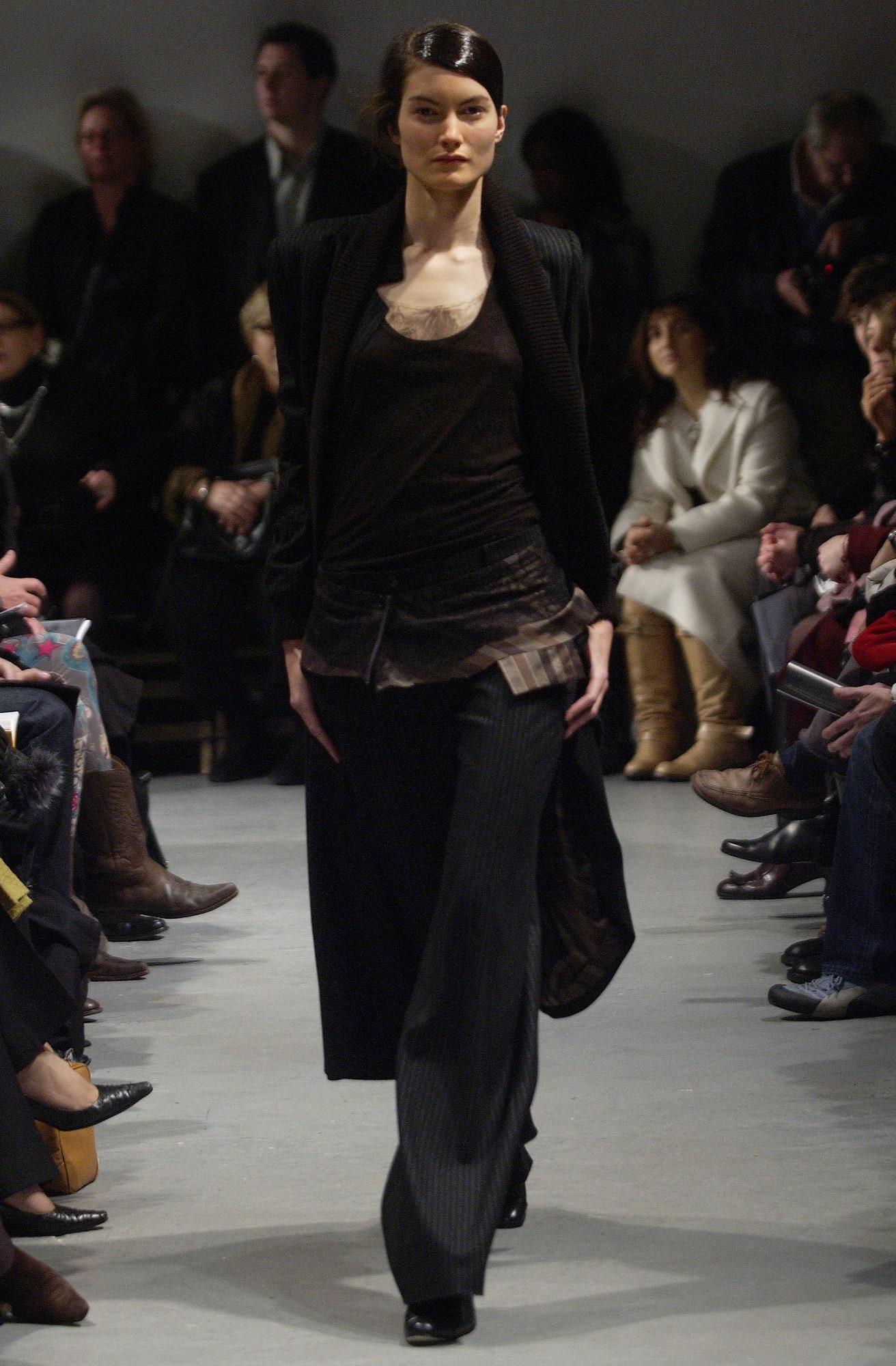 black wool long-sleeve relaxed draped coat