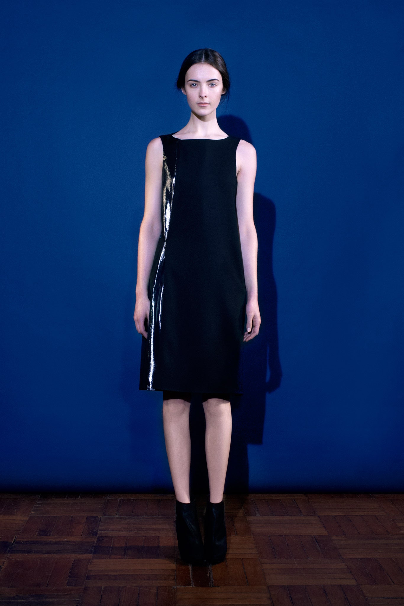 black silk fitted midi dress
