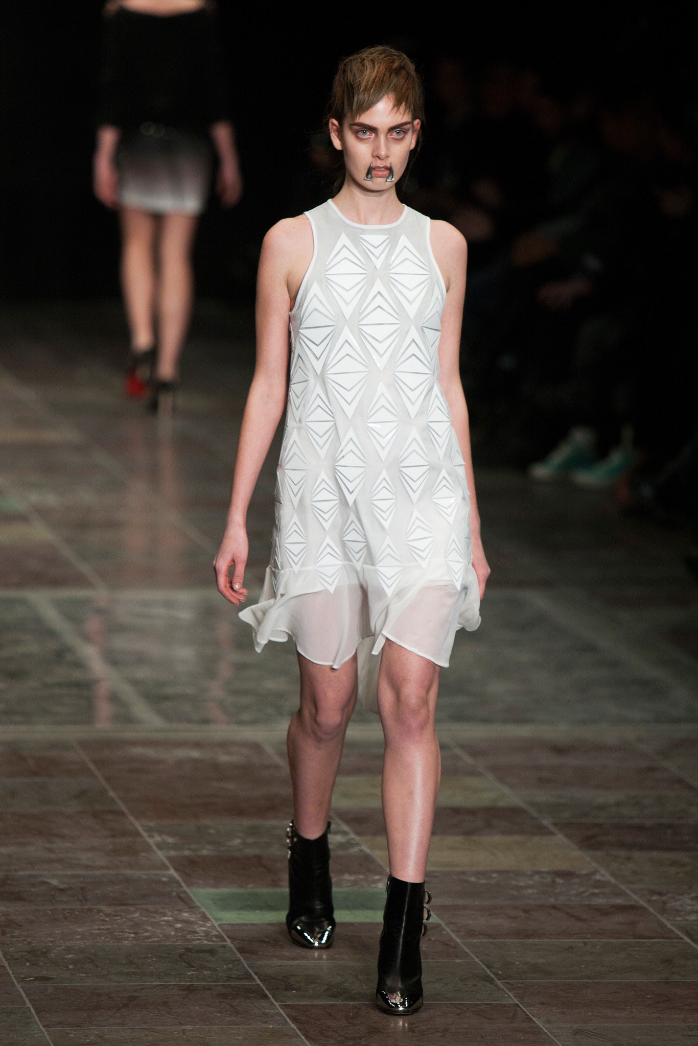 white silk sleeveless mini dress