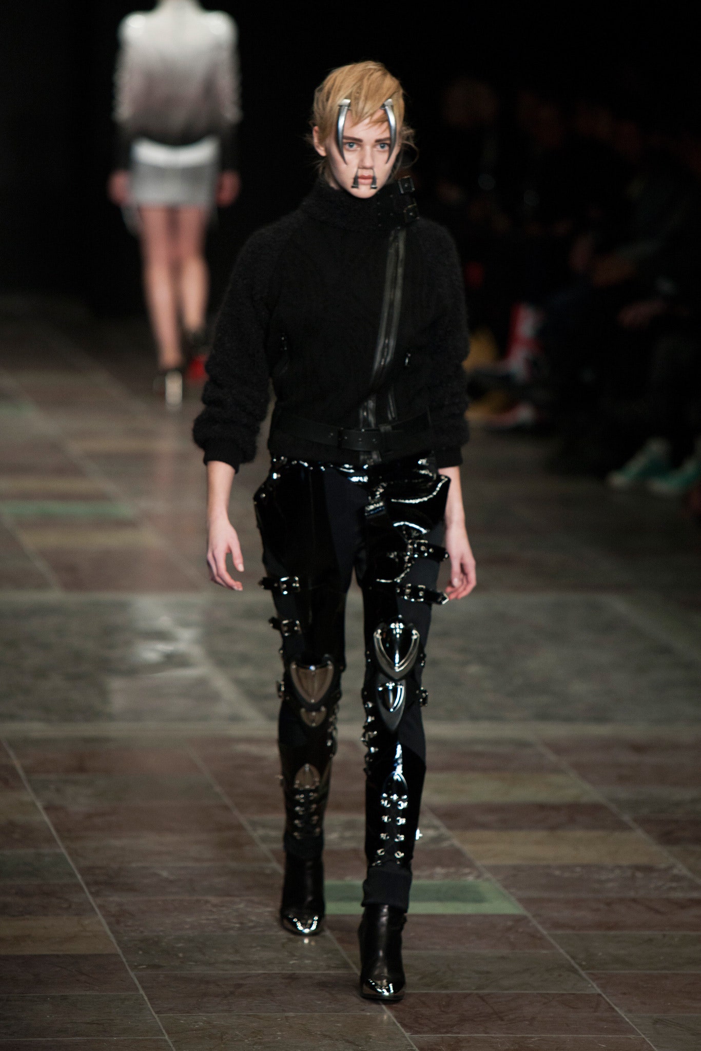 black fitted sweater and pants