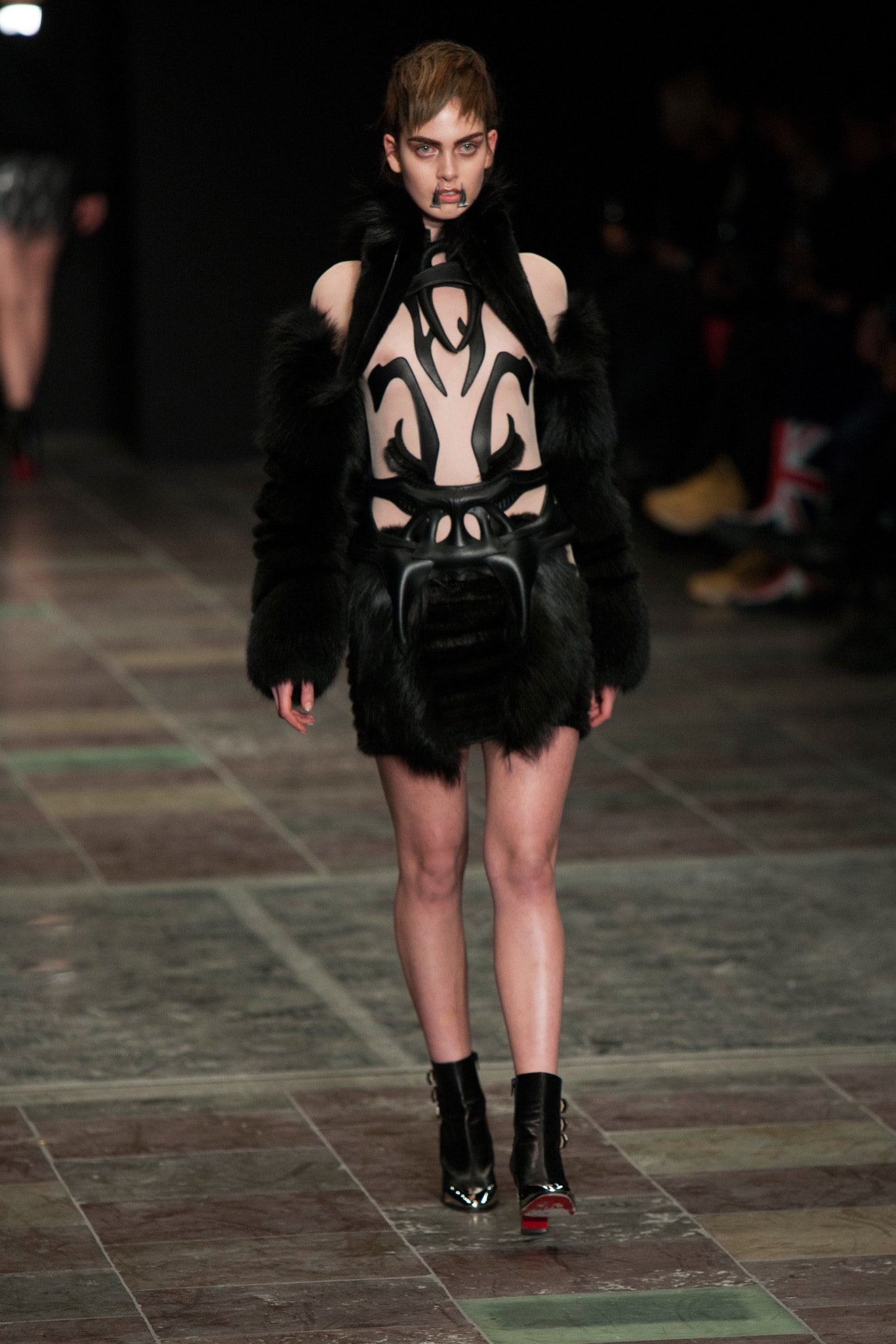 black fur sleeveless mini dress