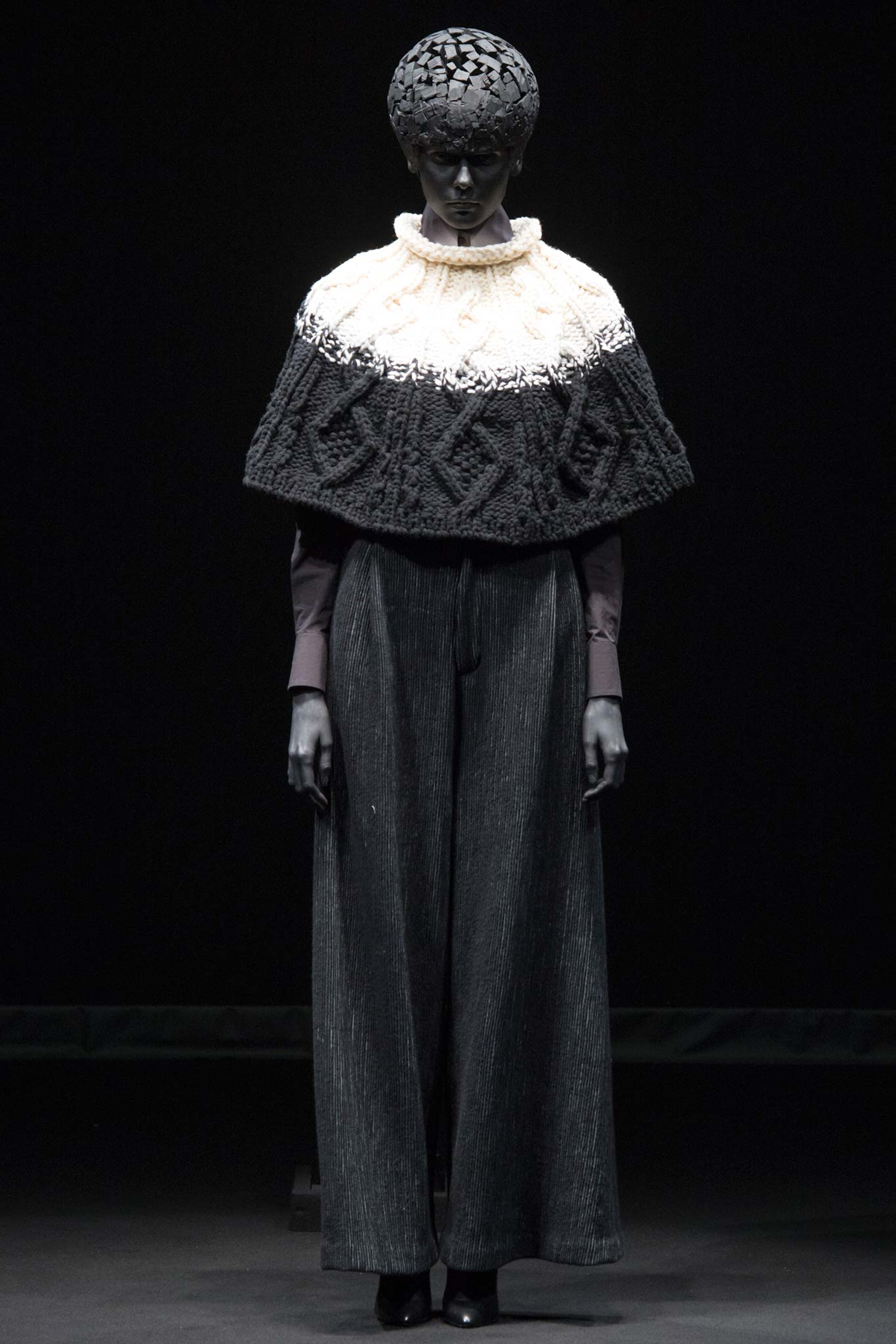 black wool sleeveless high-neck relaxed layered cape