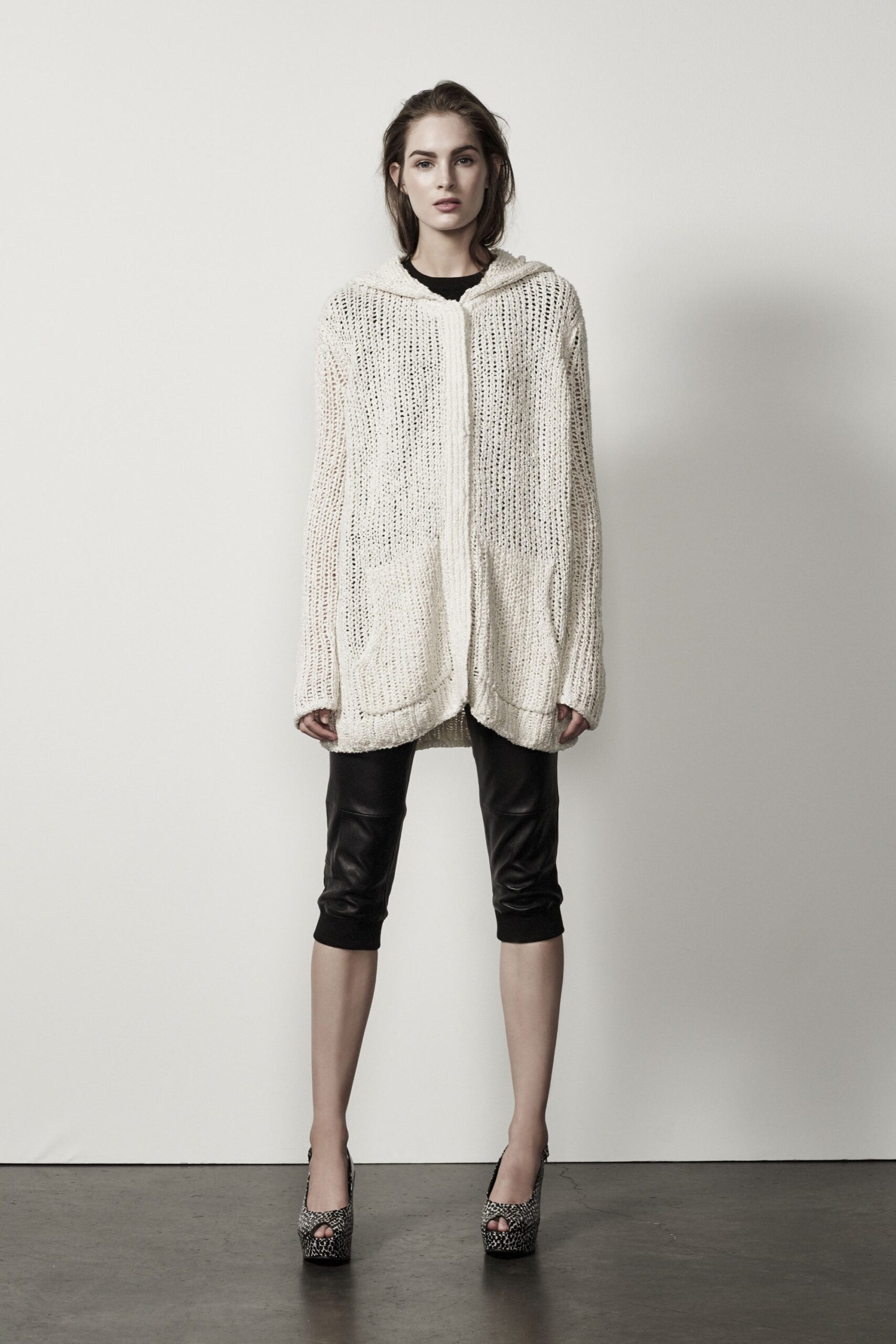 white cotton long-sleeve hooded relaxed textured hoodie