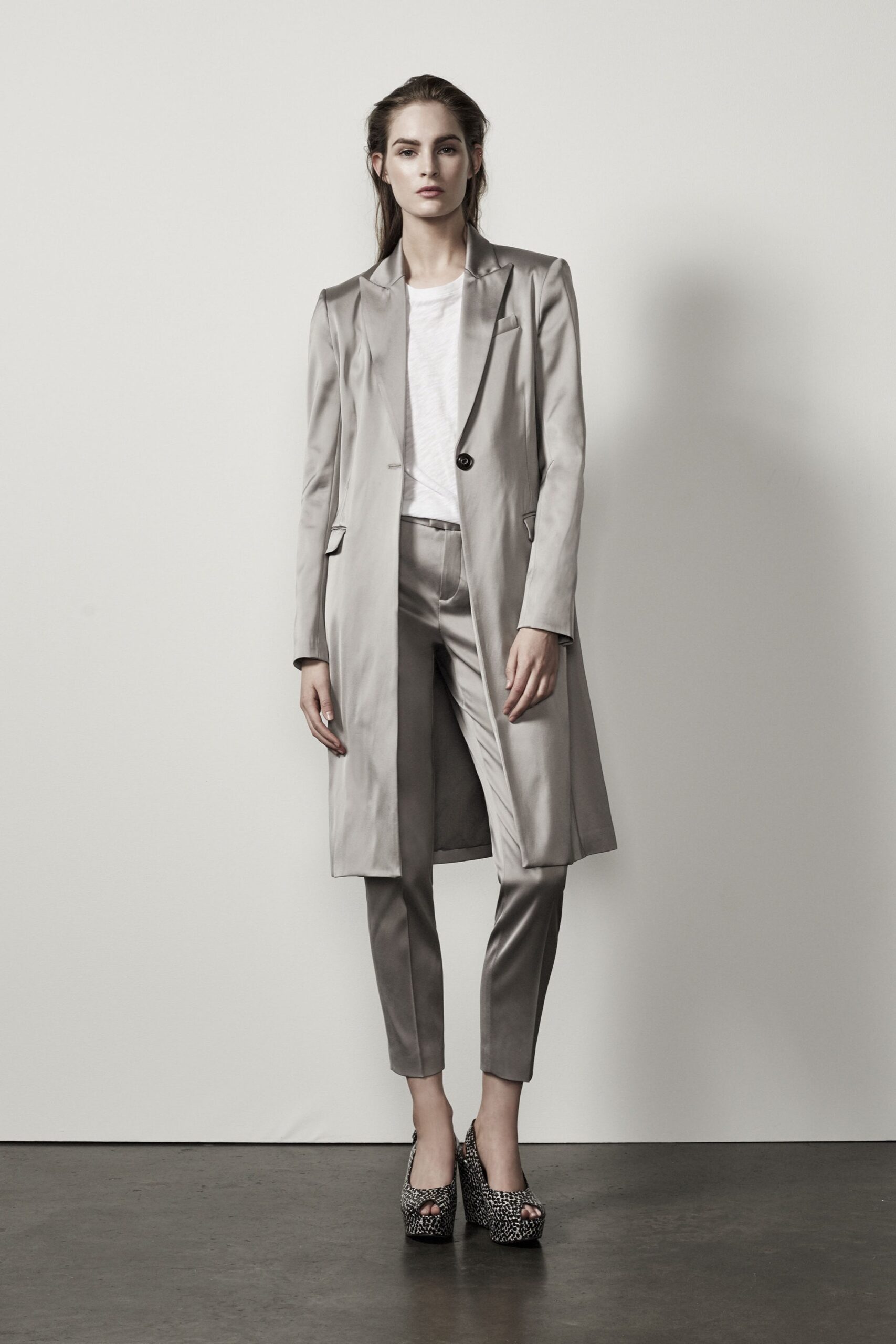 gray silk tailored suit