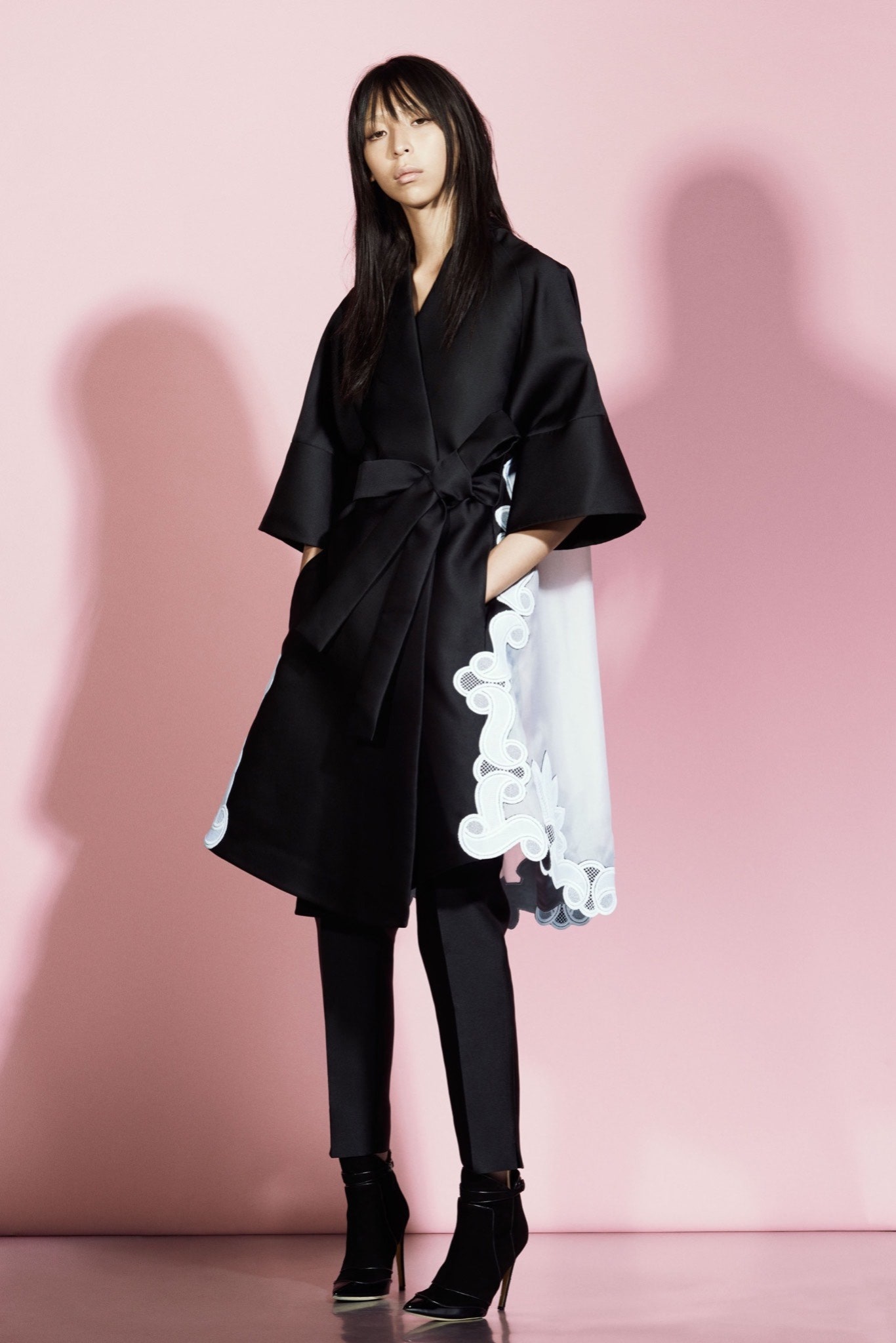 black silk relaxed coat with pants