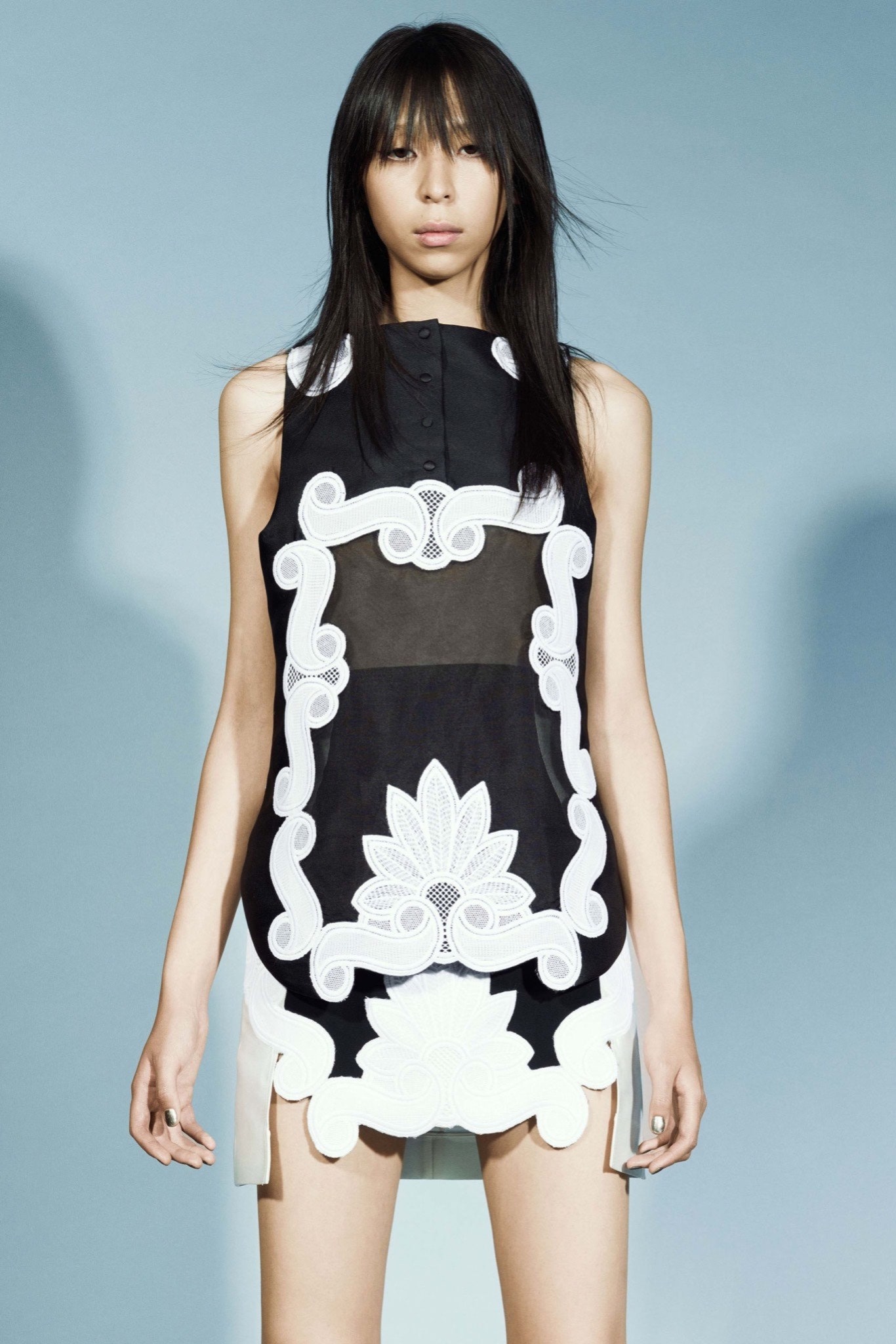 black and white embroidered mini dress