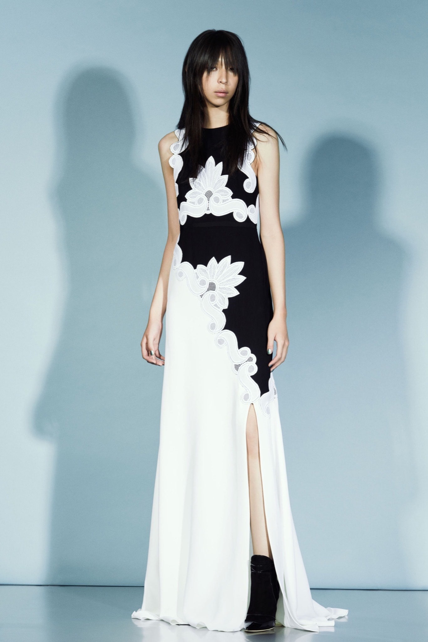 black and white embroidered gown