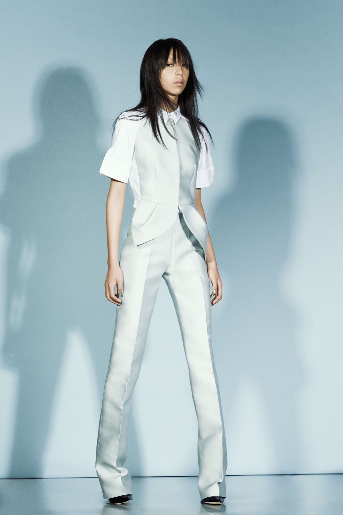 tailored white light blue suit