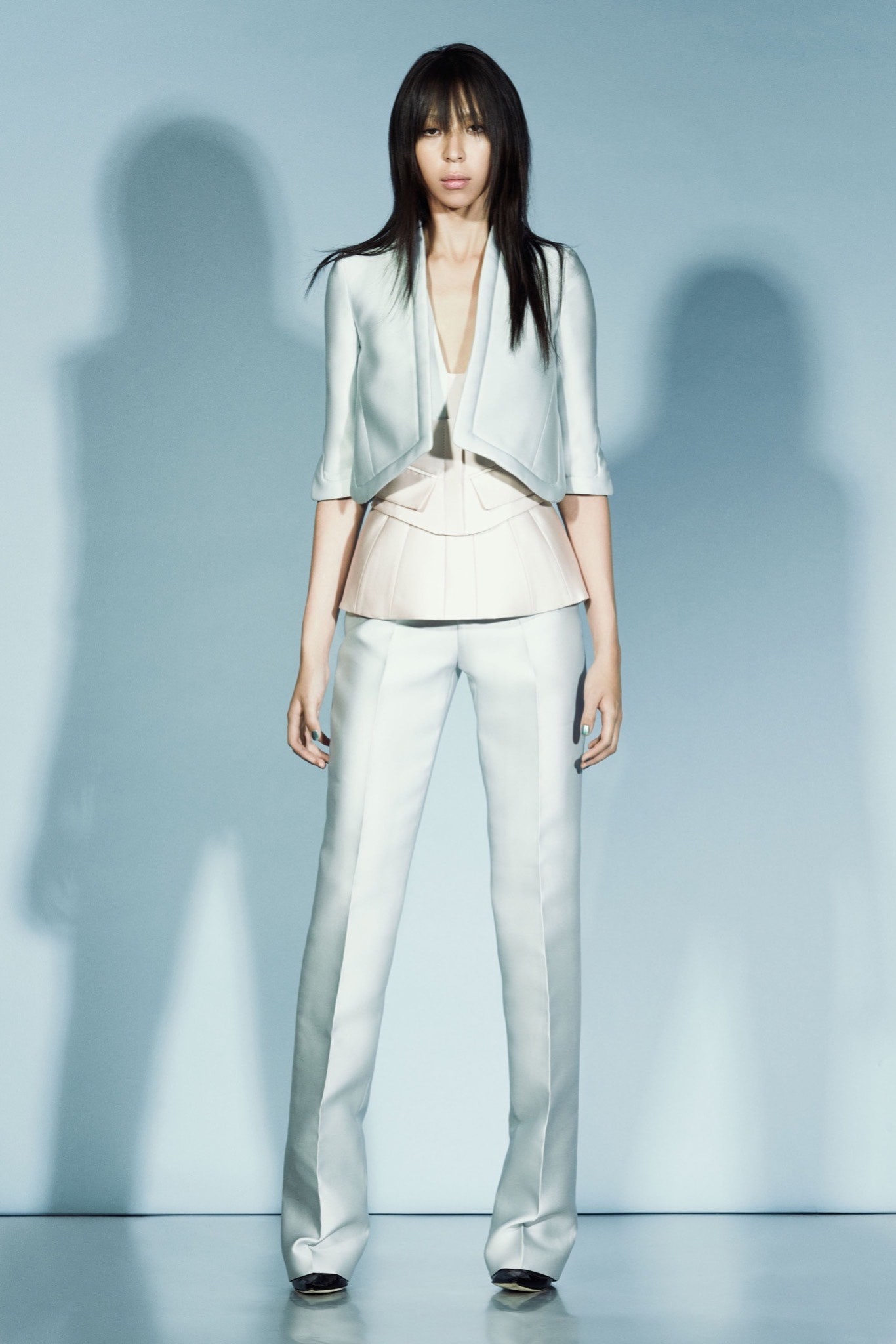 white silk tailored blazer and pants