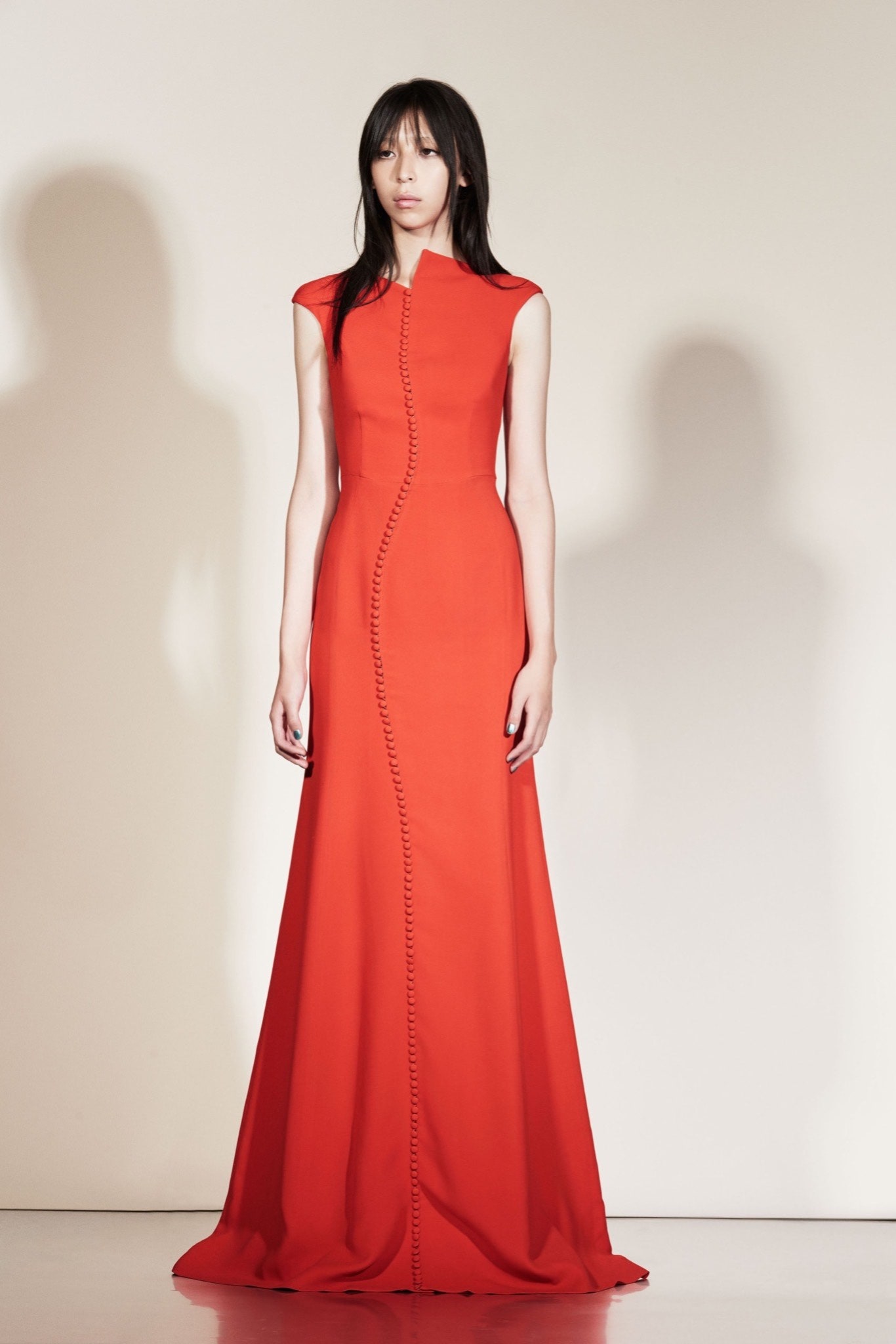 fitted red silk gown
