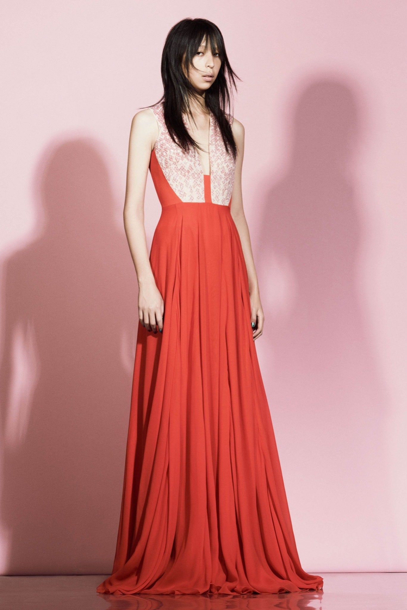 red silk sleeveless gown