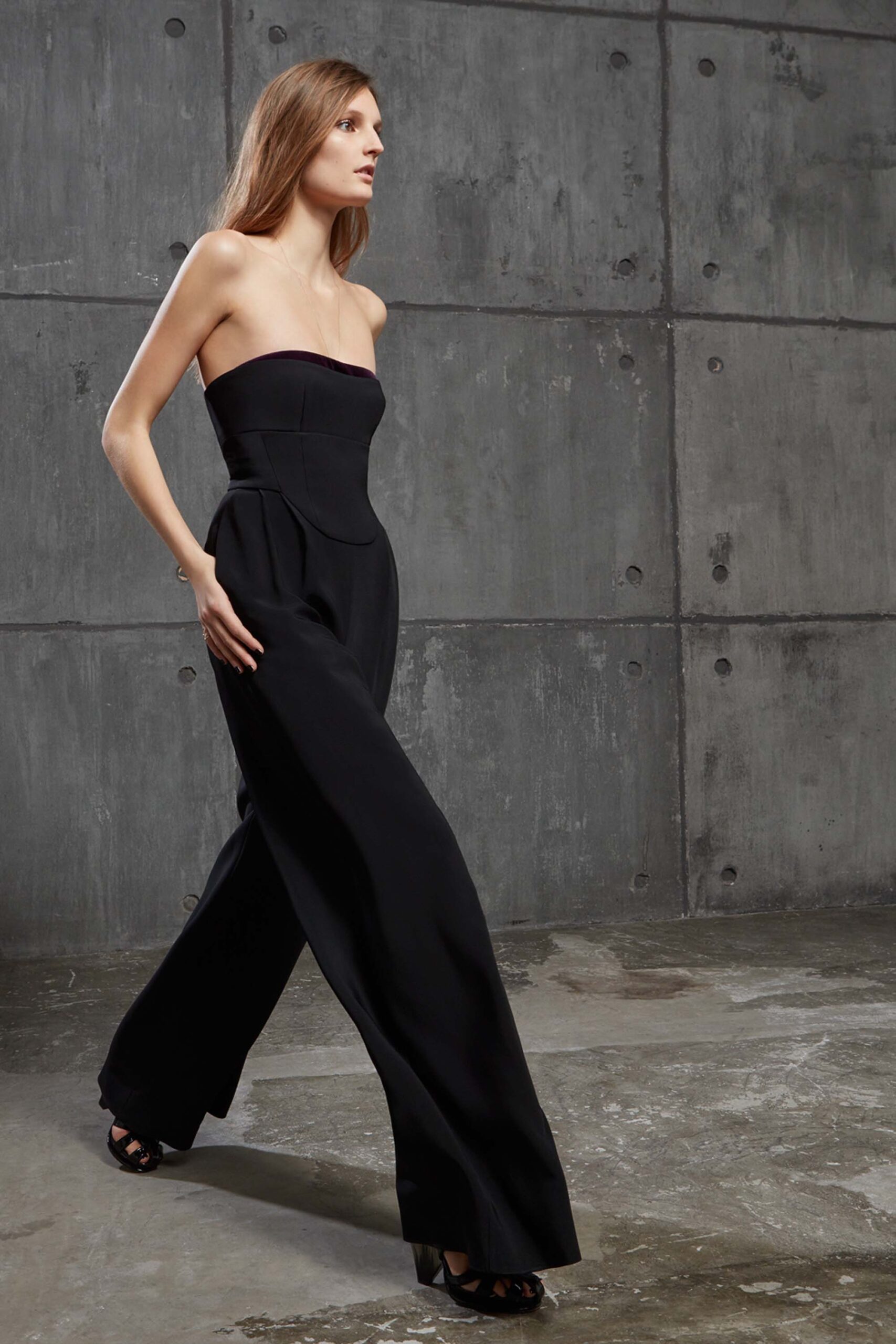 black strapless fitted jumpsuit