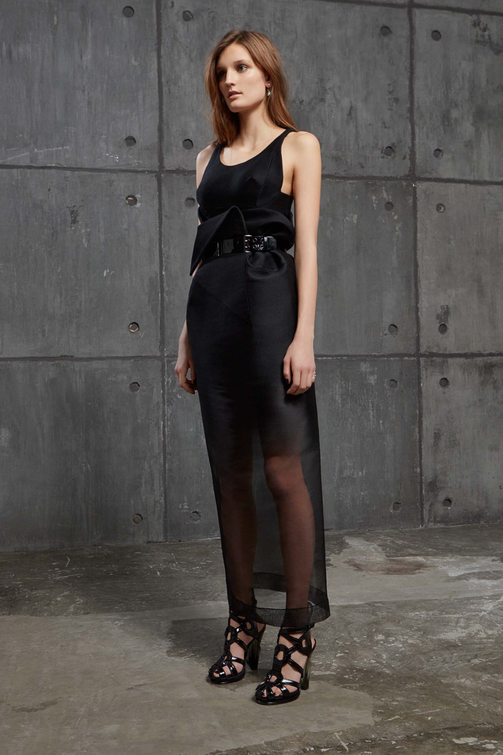 black silk sleeveless asymmetric dress