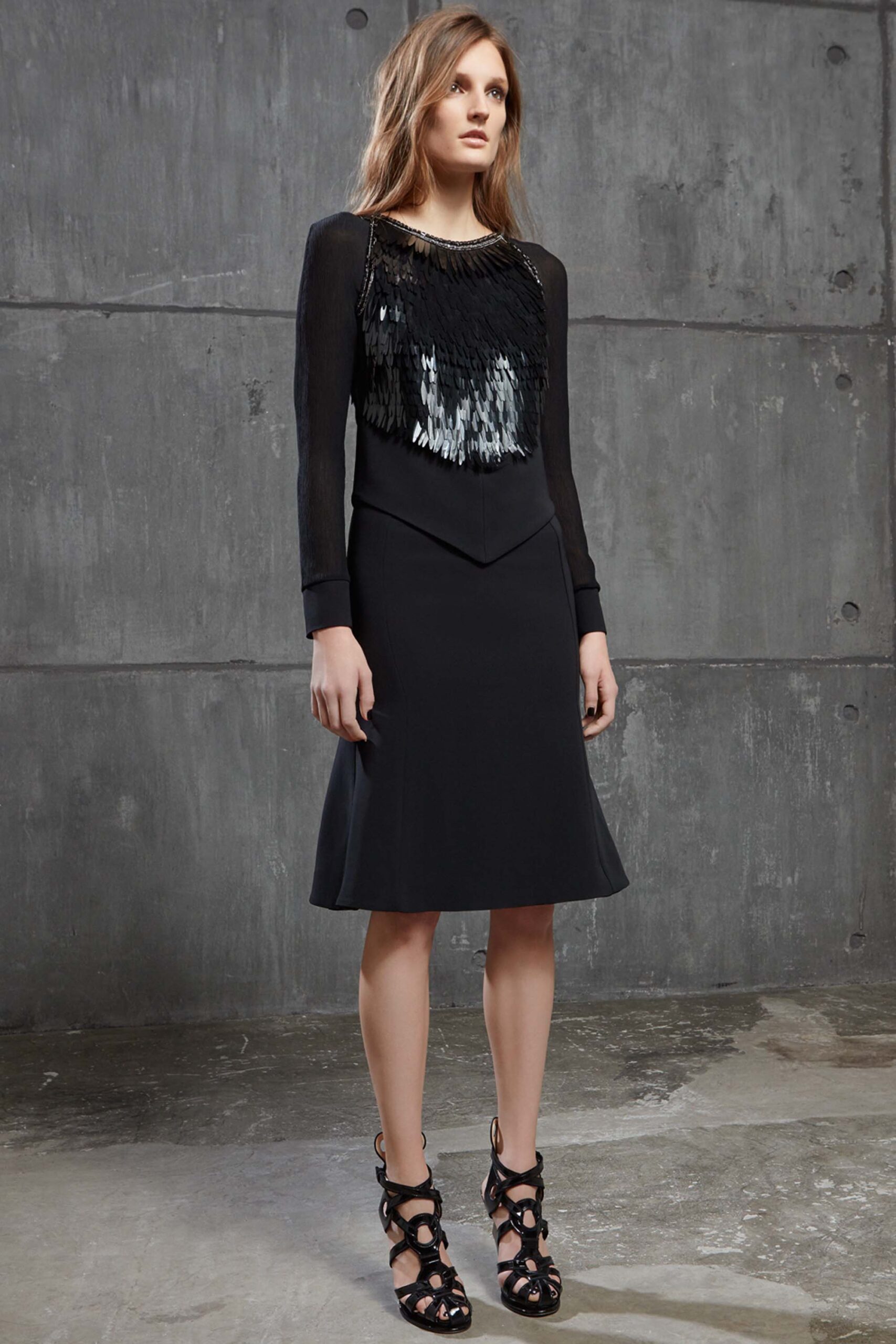 black silk long-sleeve dress