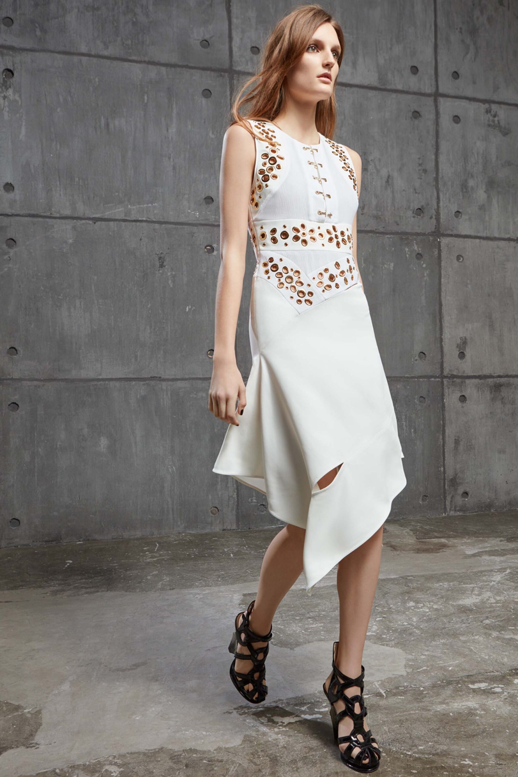 white fitted asymmetric dress