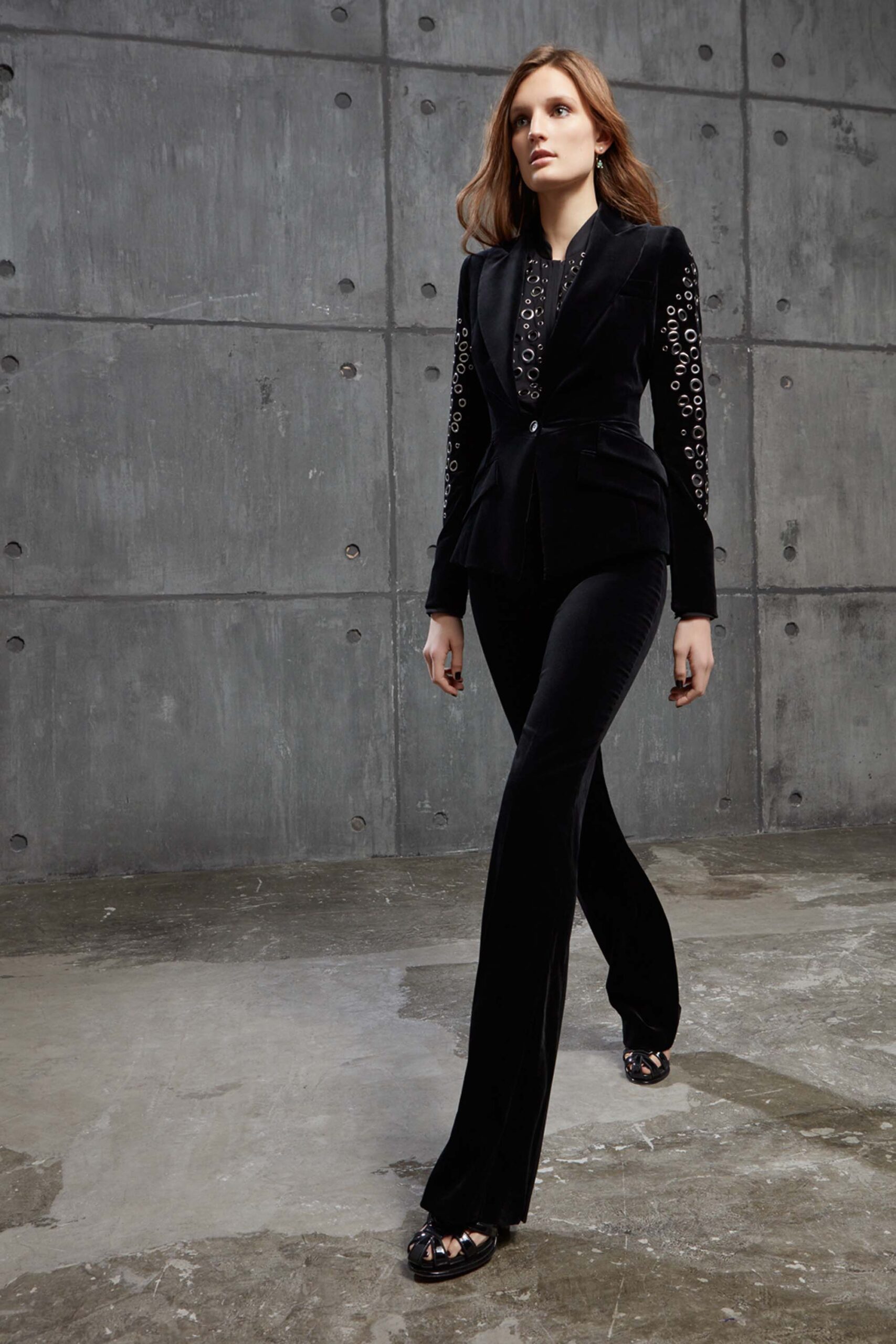 black velvet tailored blazer and pants