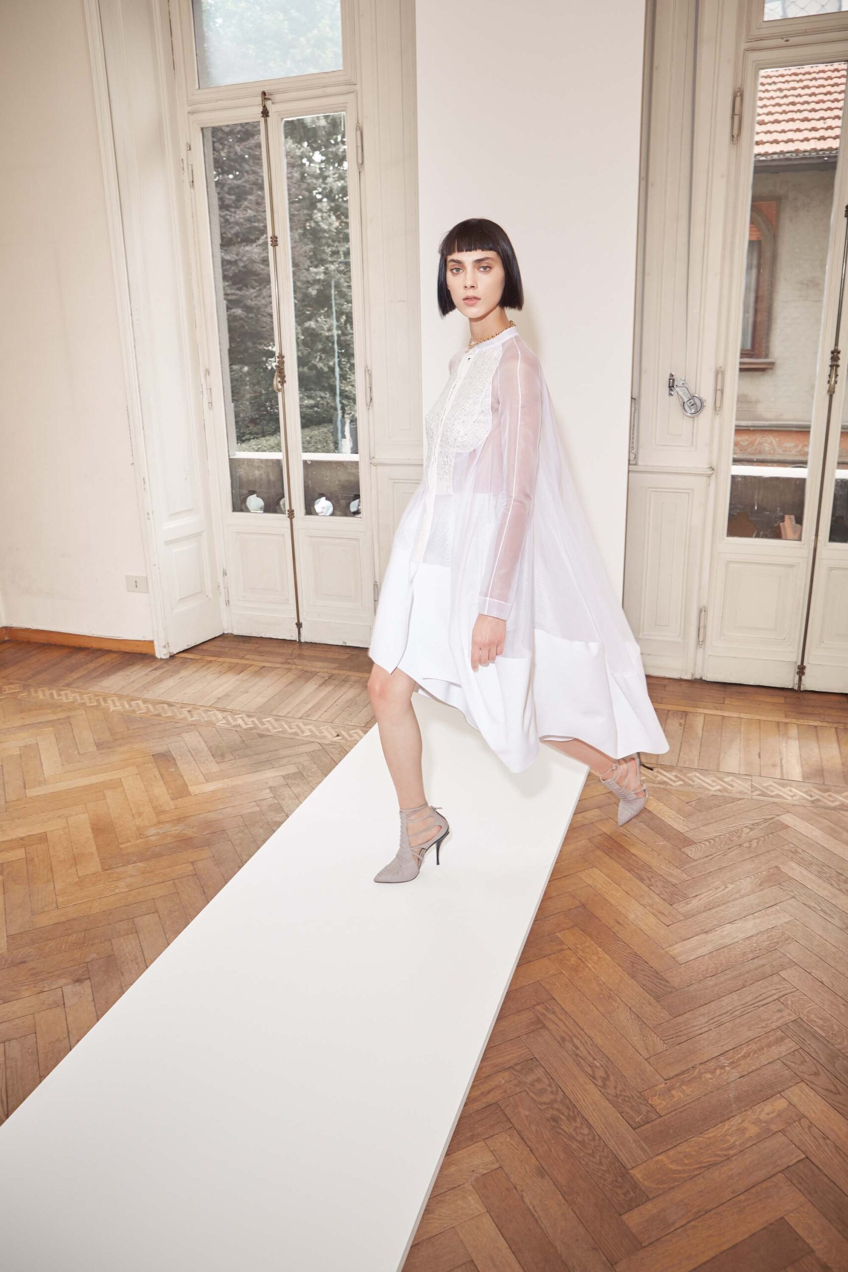 white chiffon sleeveless relaxed layered sheer cape