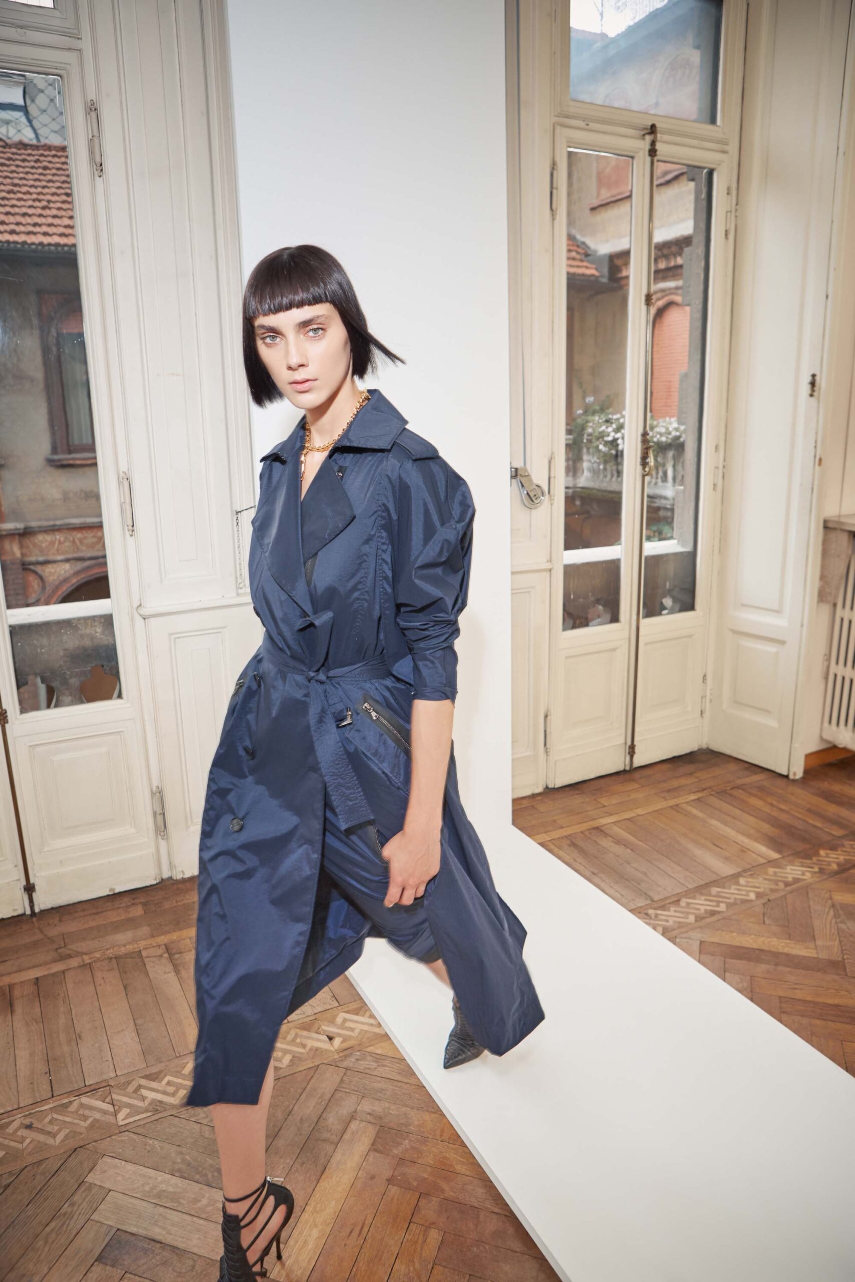 blue cotton relaxed trench coat