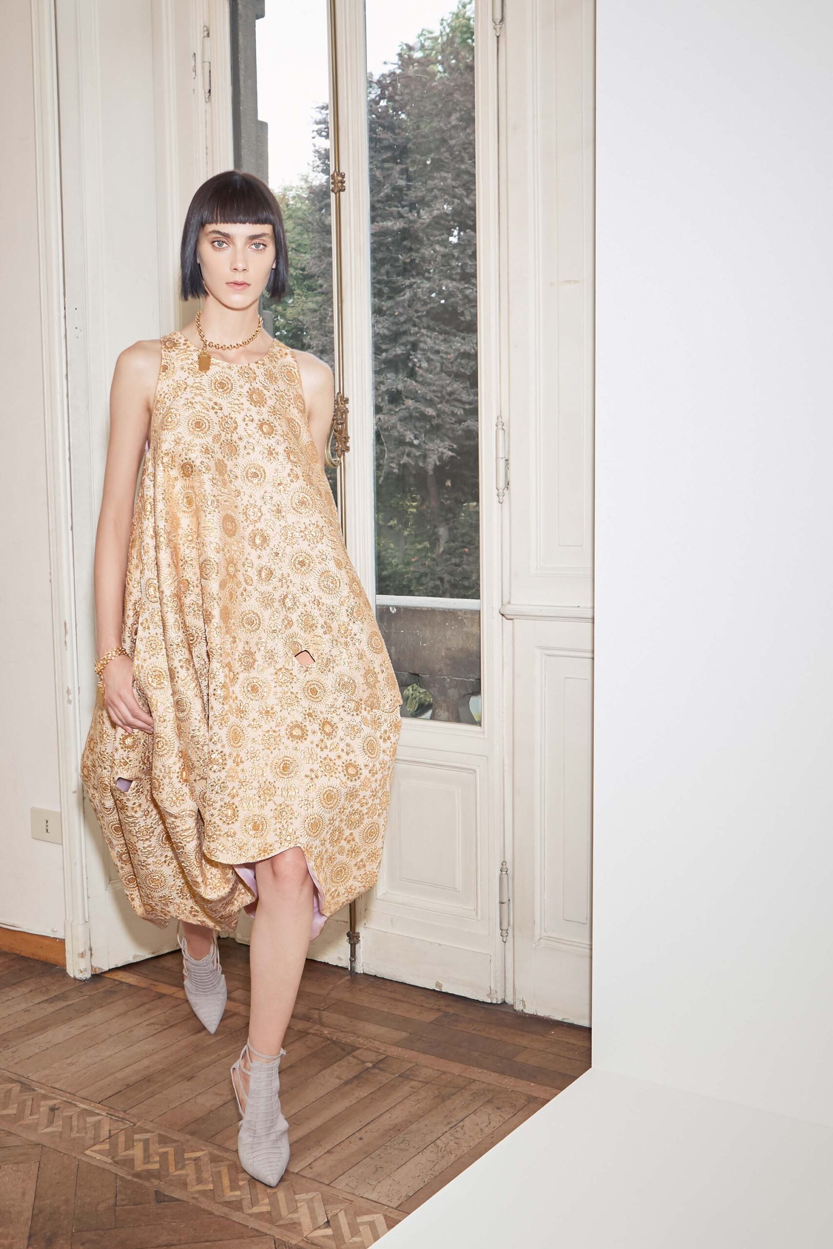 gold beige relaxed midi dress