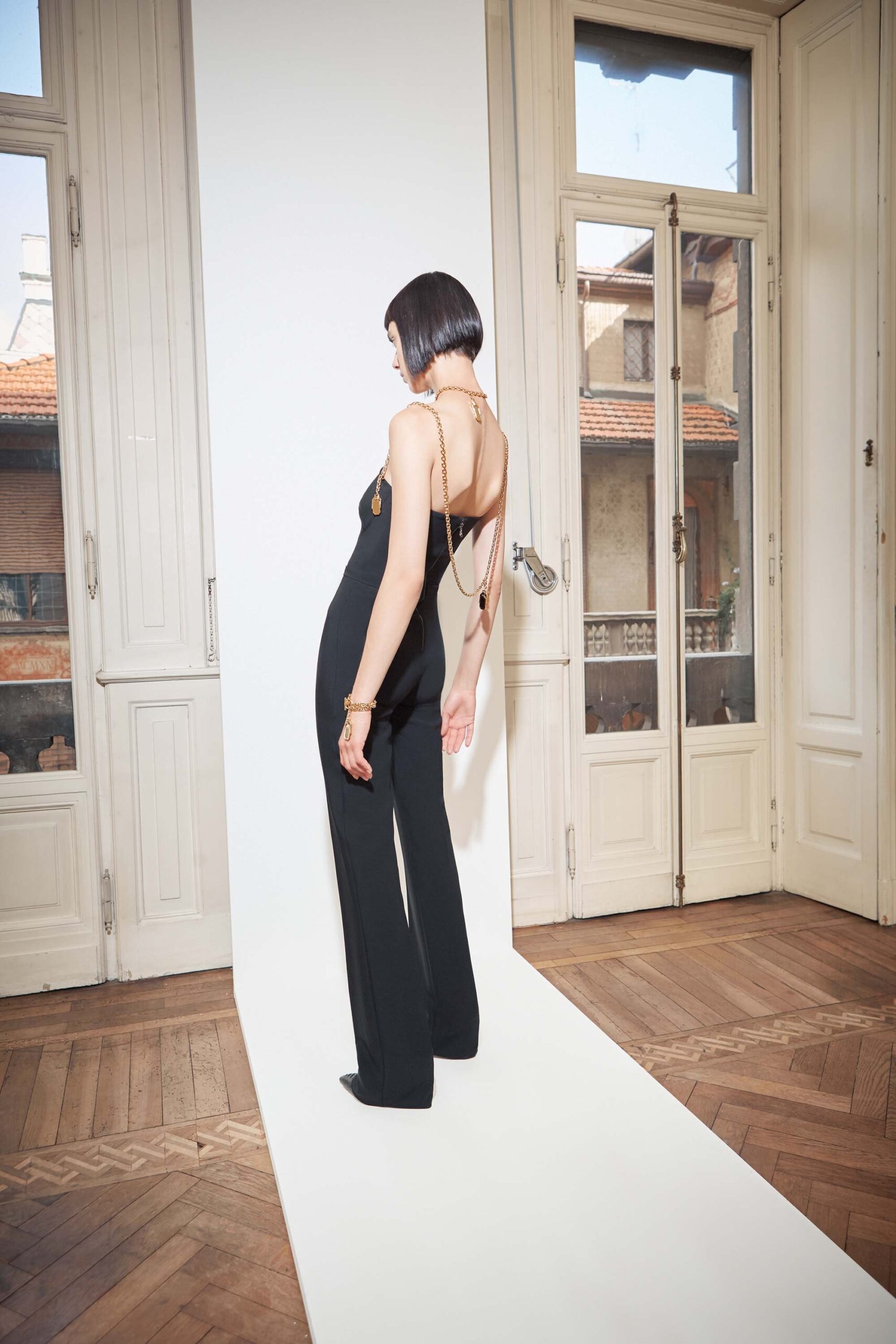 black silk sleeveless jumpsuit