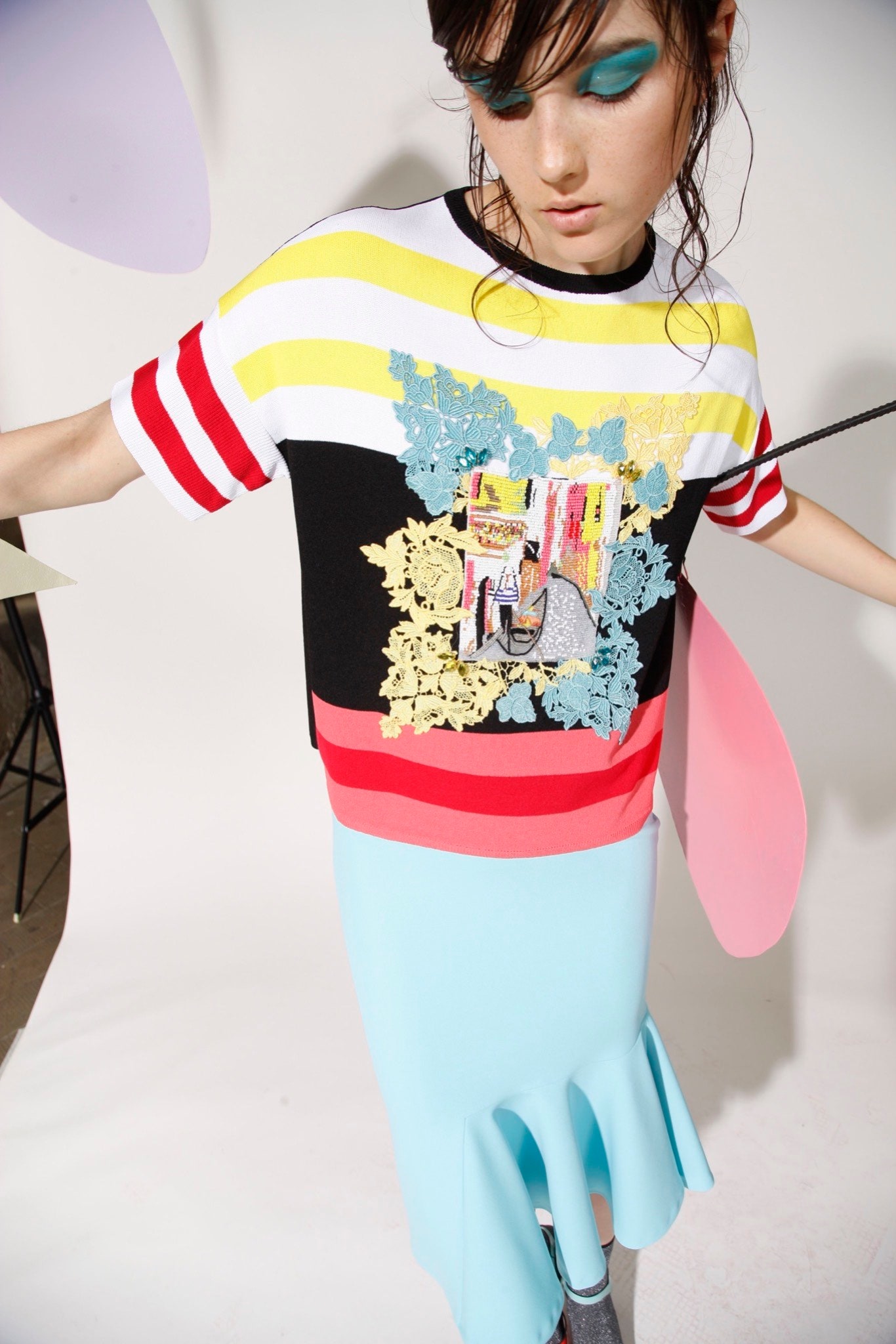 striped top with flared skirt