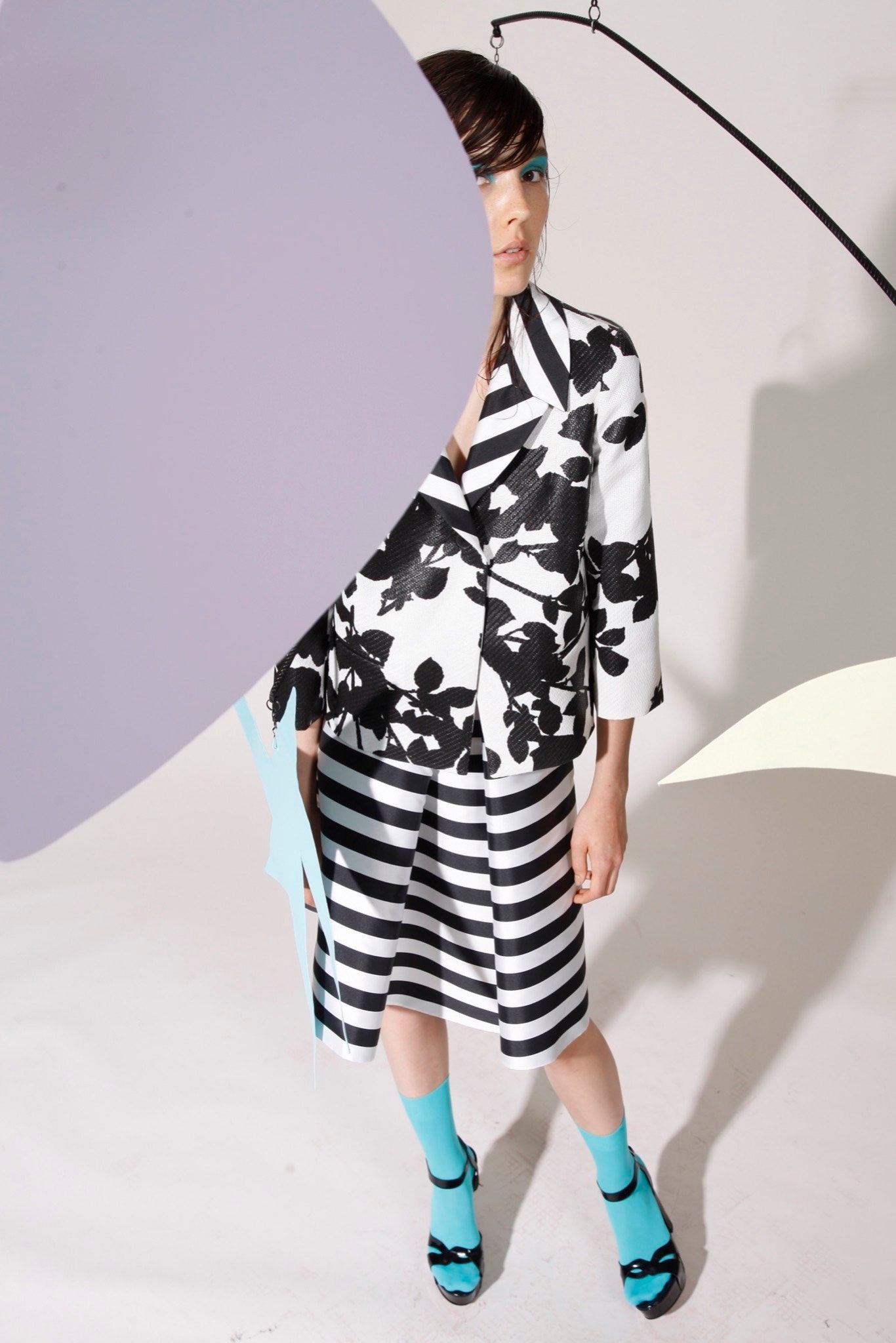 black and white printed blazer and skirt