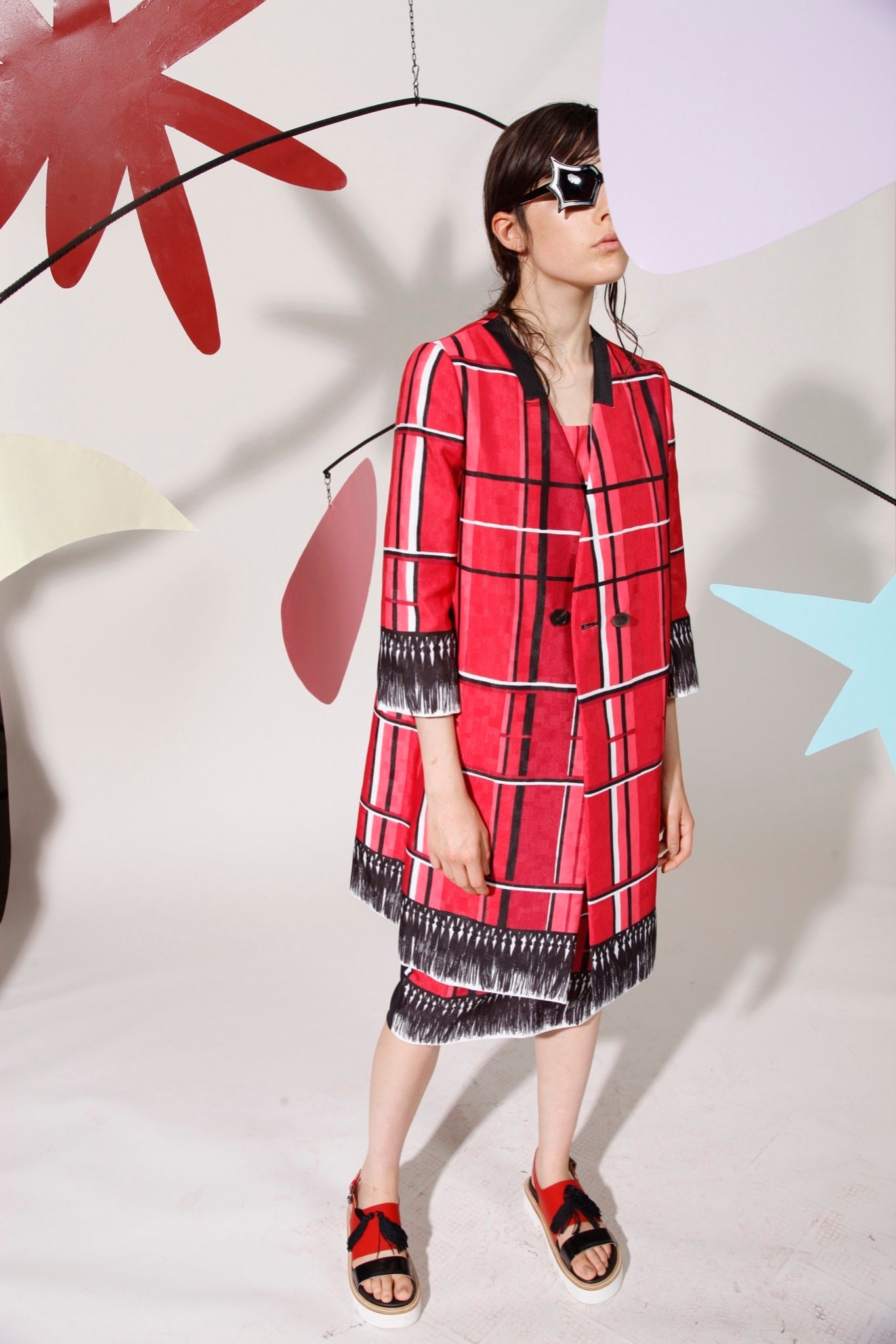 red checked coat and dress