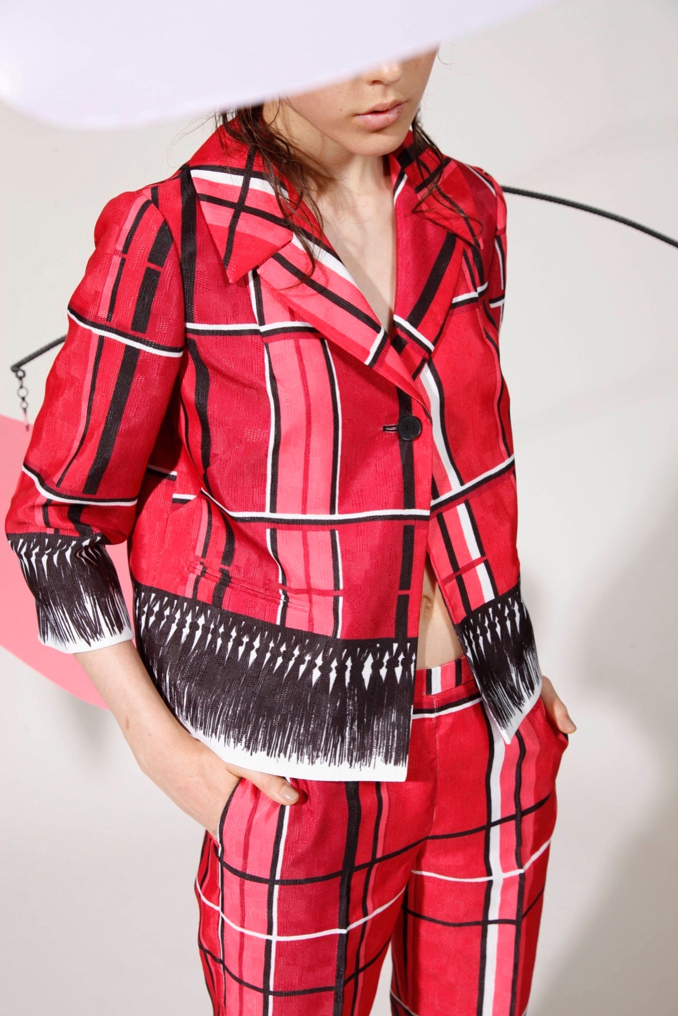 red checked blazer and pants
