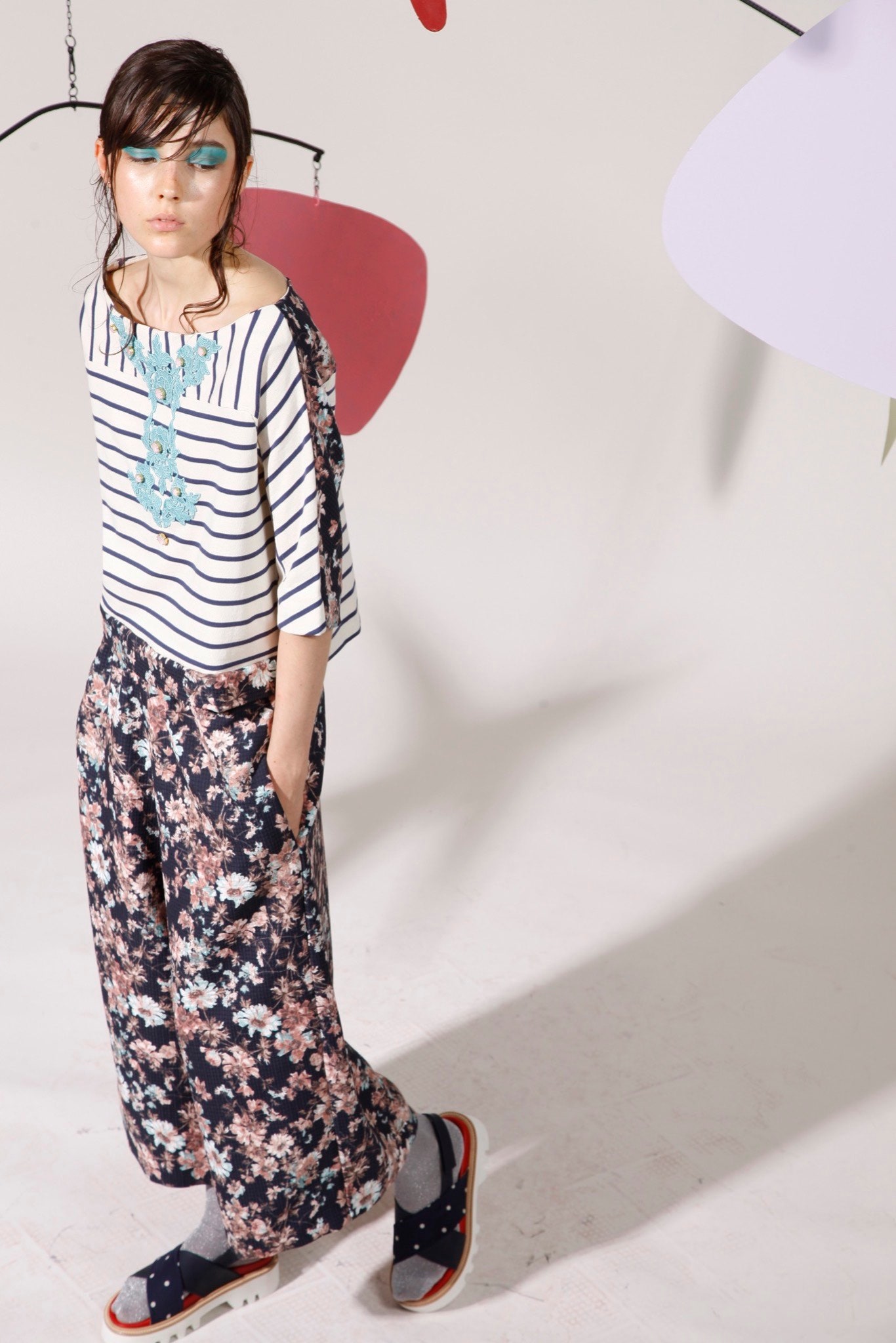 relaxed striped top with flared pants