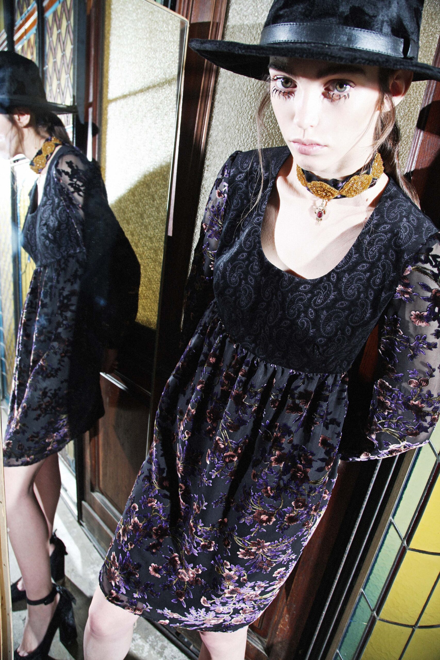 black embroidered short dress