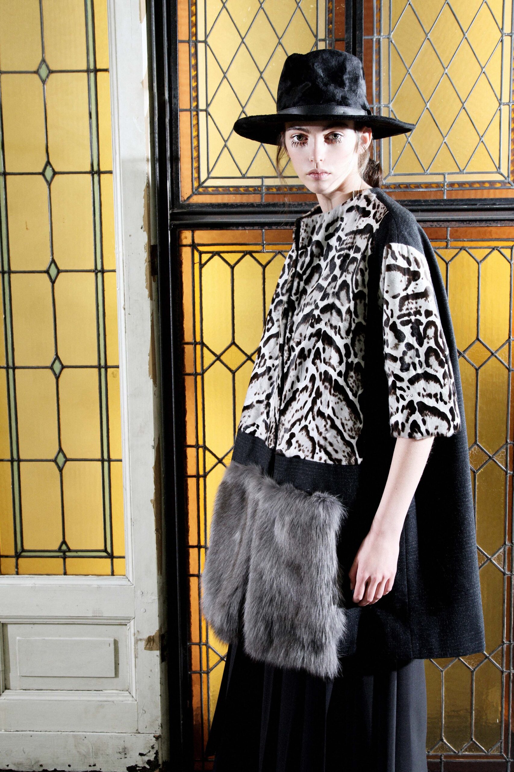 black and white animal-print cape