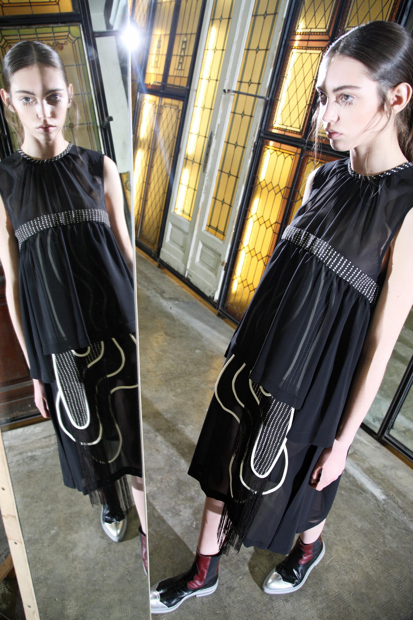 black silk sleeveless dress