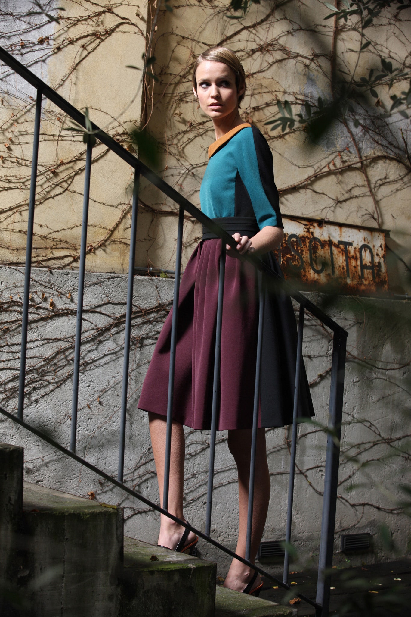 color-blocked midi dress