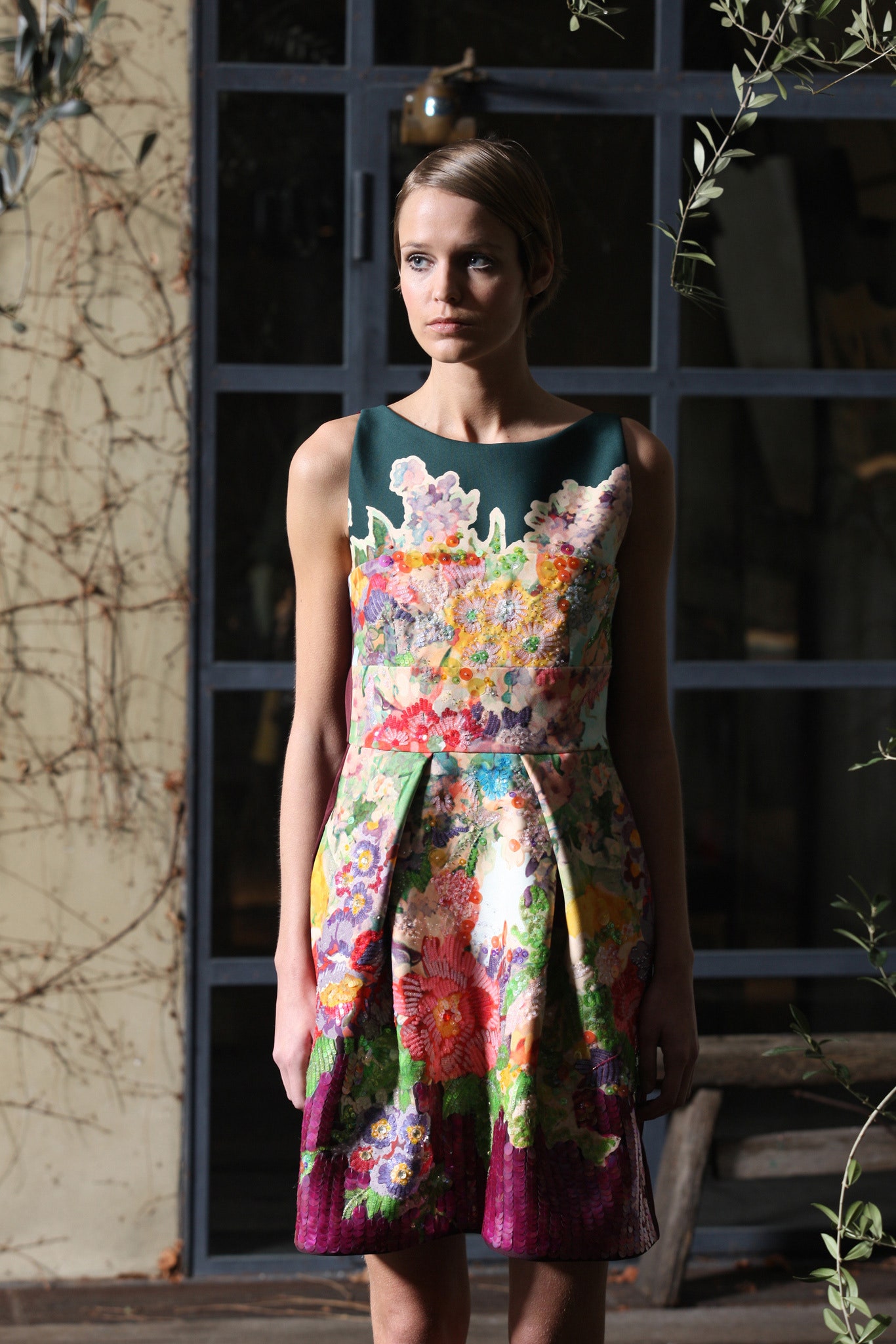 multi-colored silk sleeveless dress