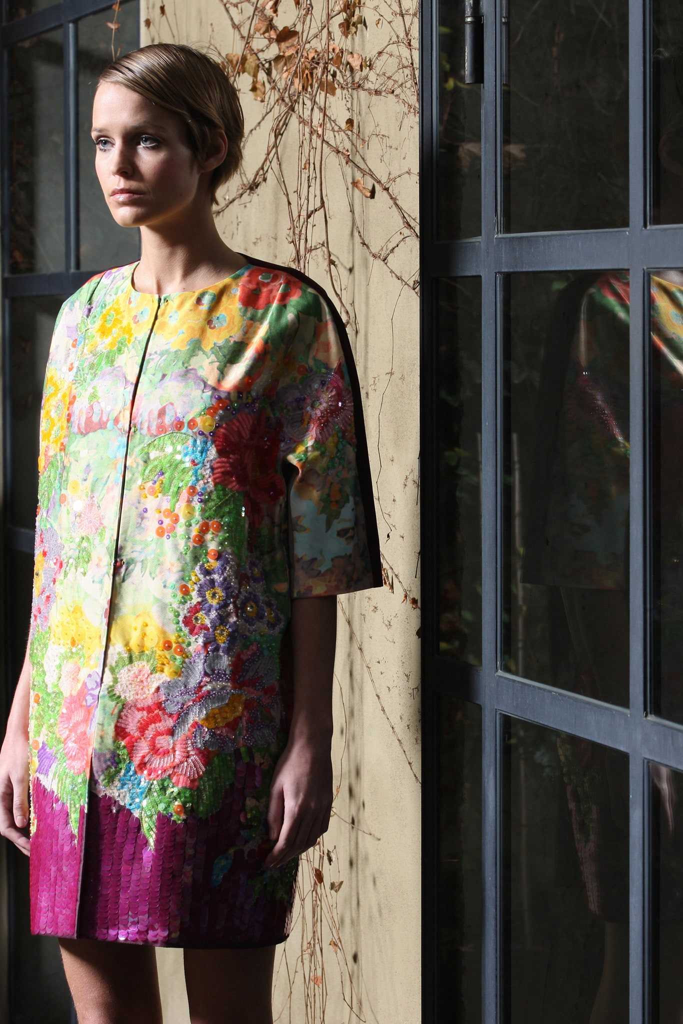 multi-colored embroidered short dress