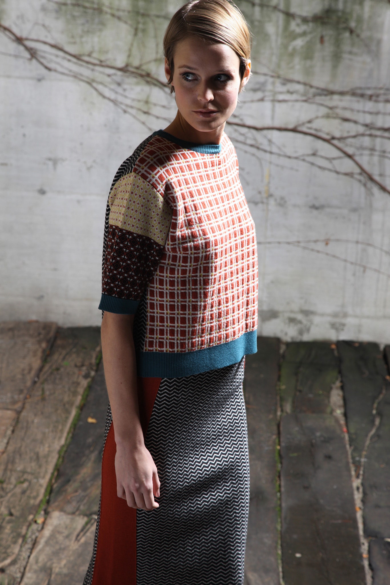 color-blocked midi dress