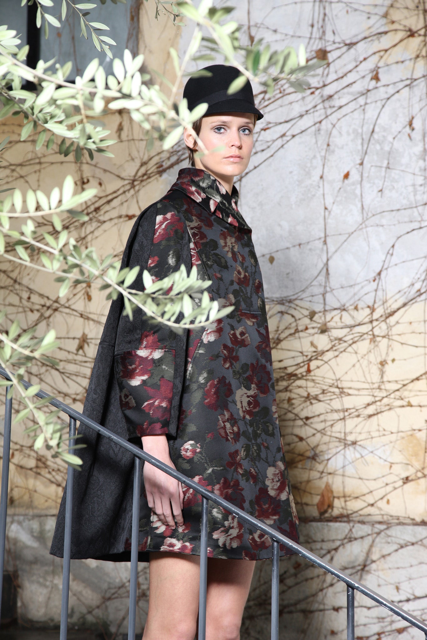 floral mini dress with cape