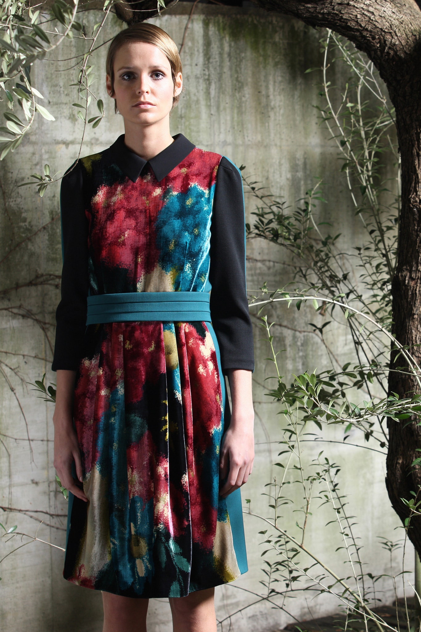 colorful silk pleated dress