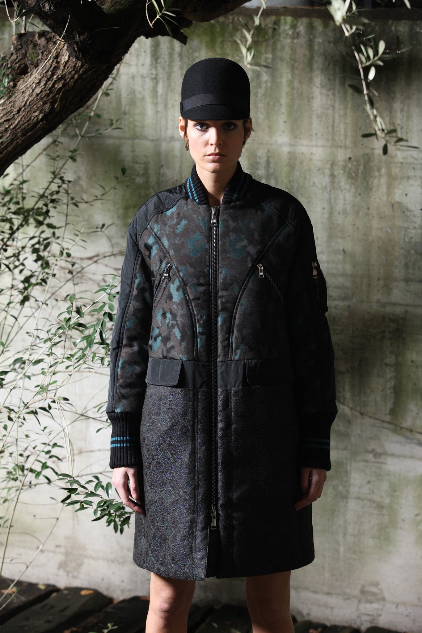 fitted black camouflage coat