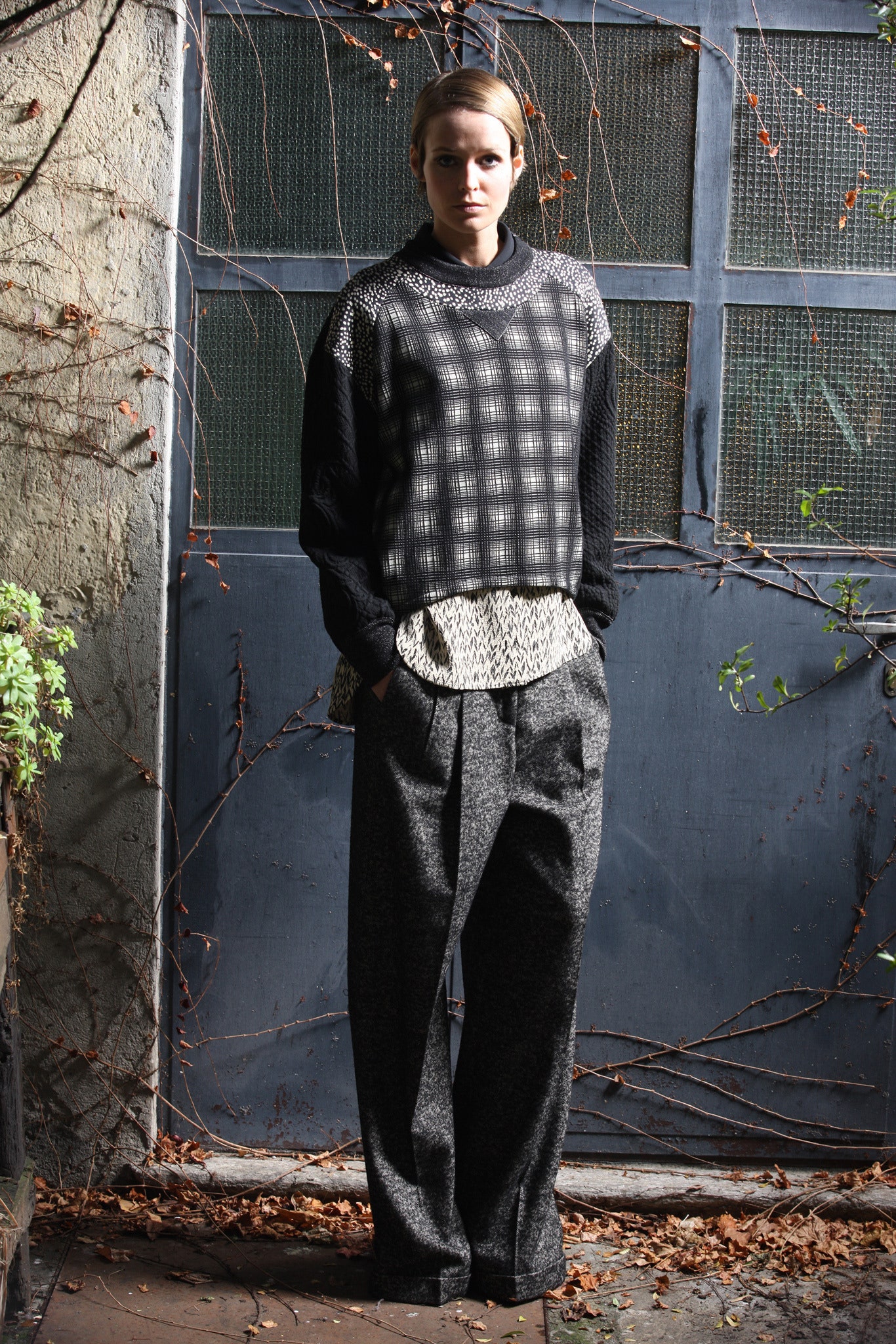gray wool relaxed wide-leg pants