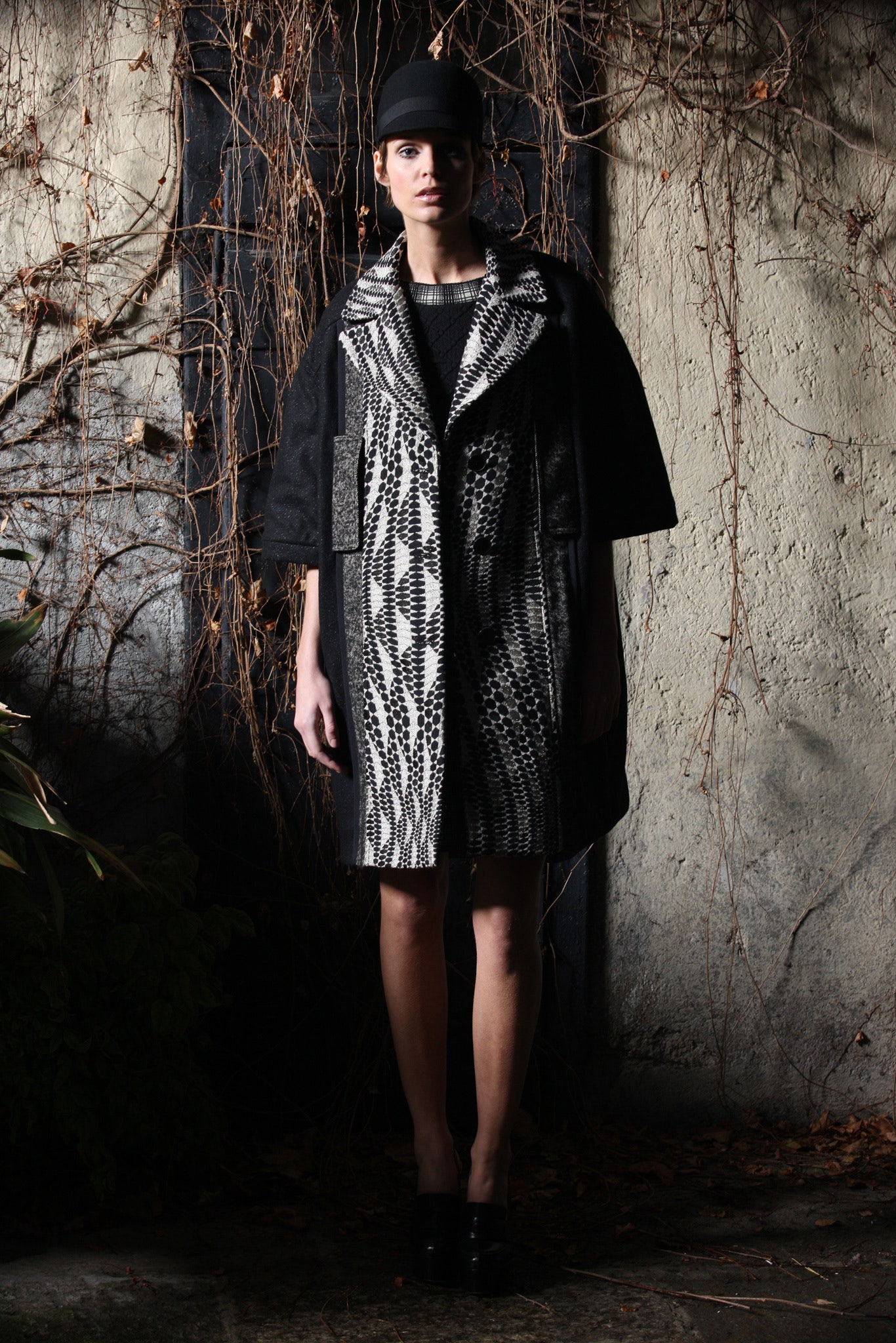 black and white printed coat