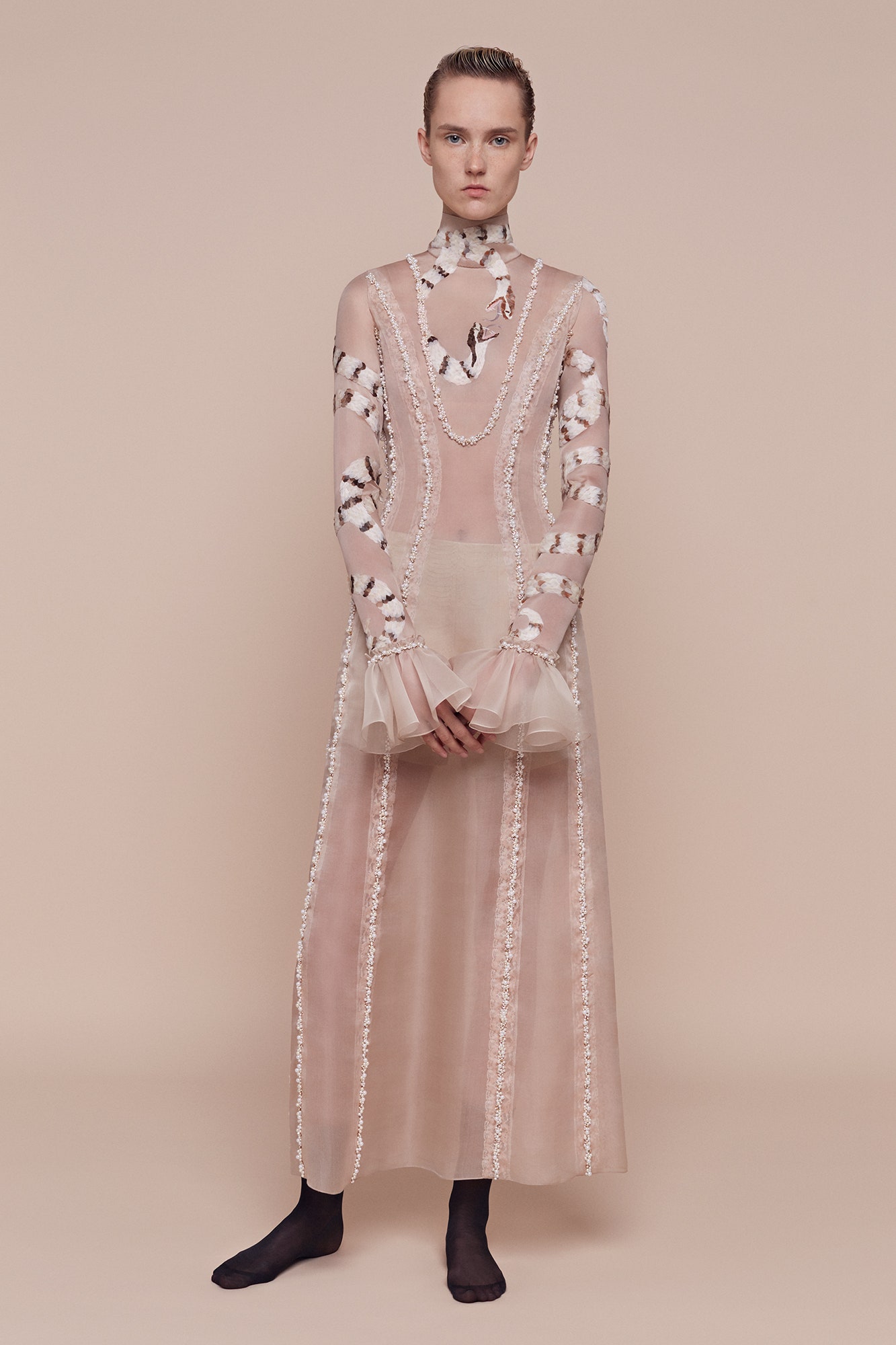 beige sheer embroidered maxi dress