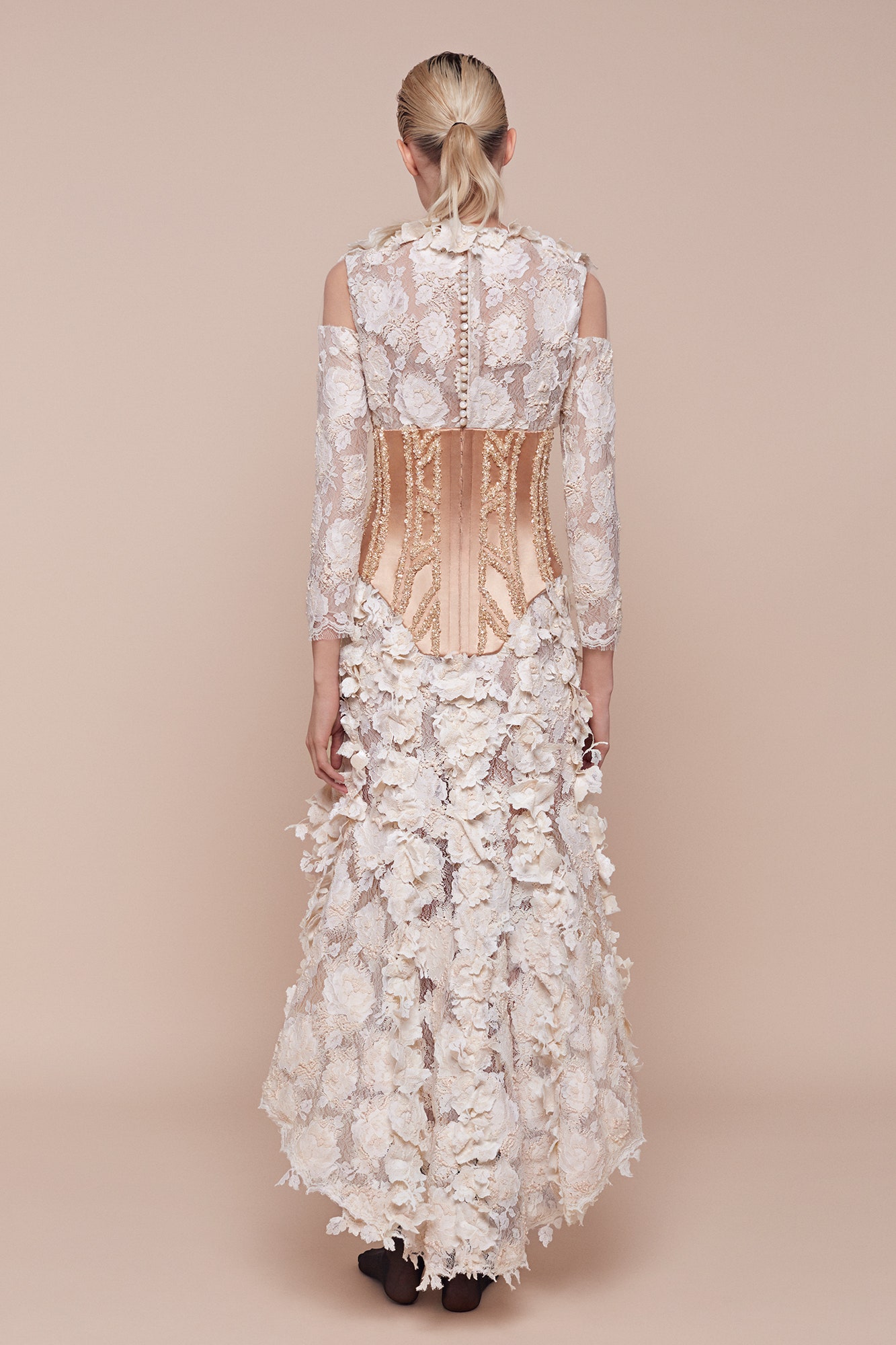 white lace gown with corset