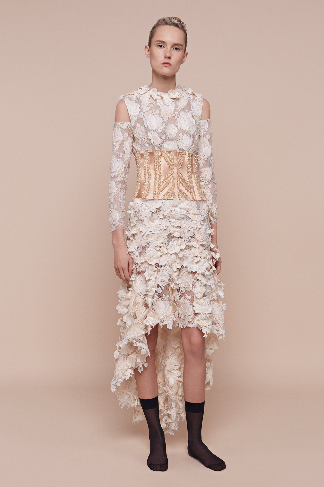 white lace midi dress with corset