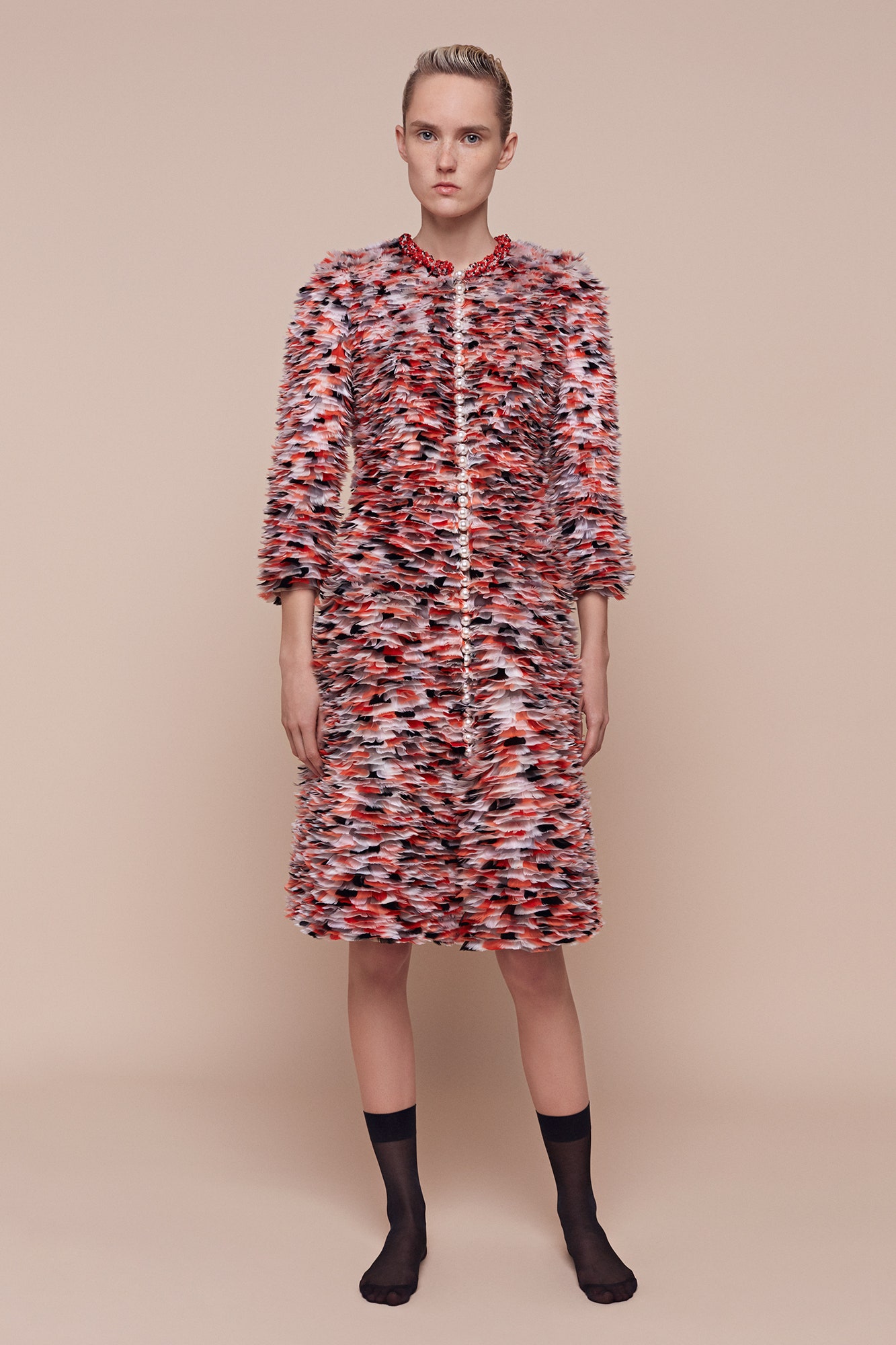 relaxed red and black wool coat