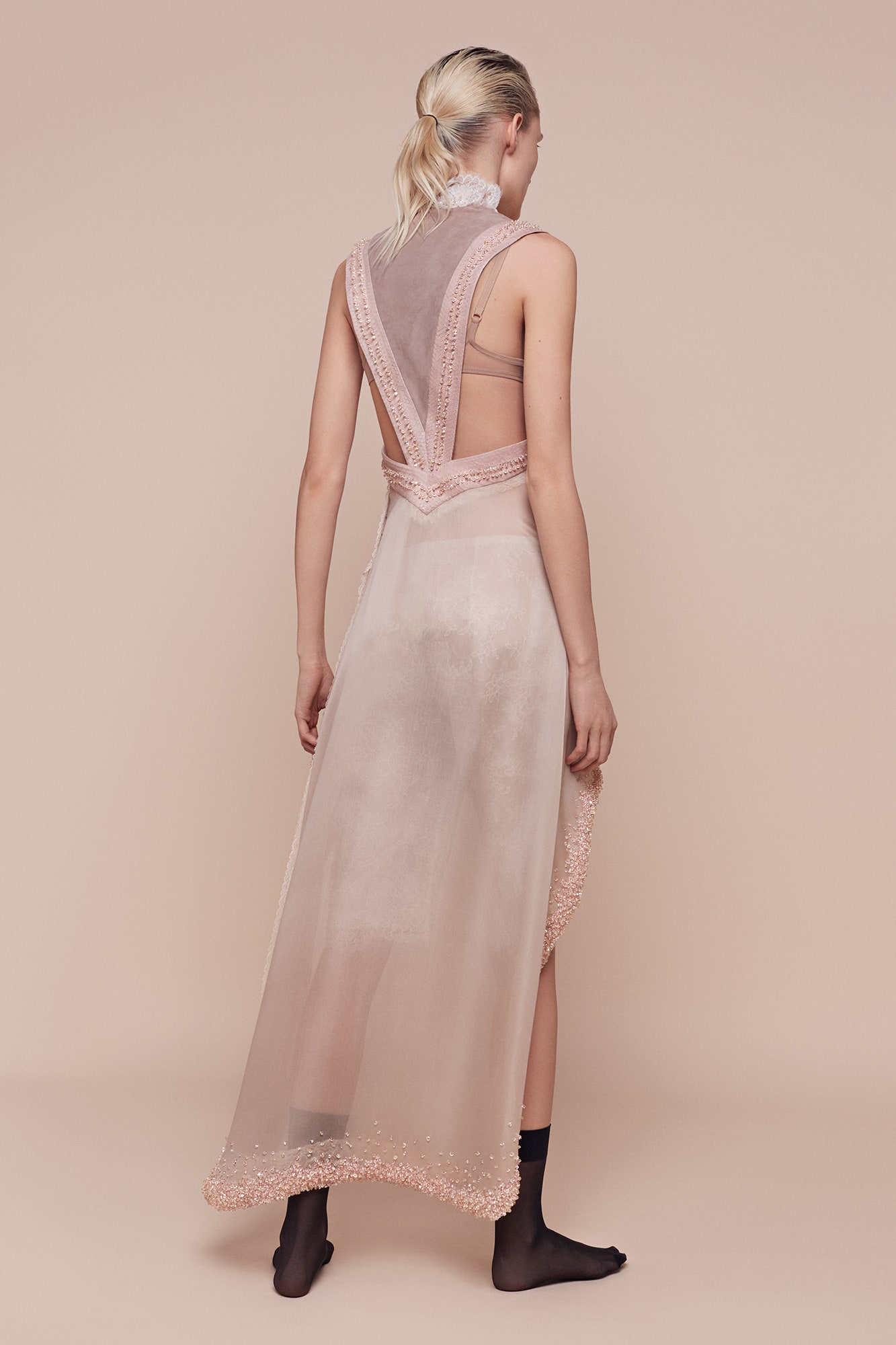 pink sheer embellished gown